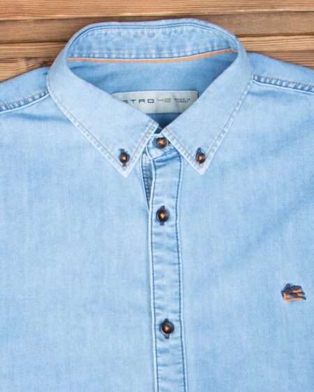 پیراهن آستین کوتاه جین - آبی نیلی - جزئیات