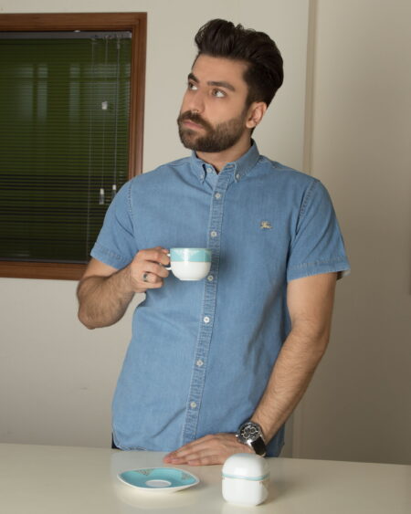 پیراهن مردانه جین آستین کوتاه - آبی نیلی - محیطی