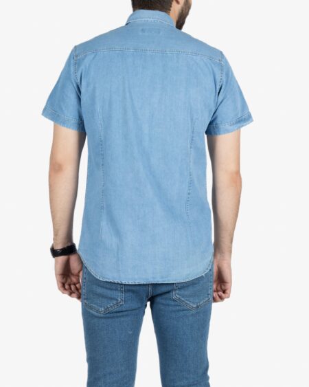 پیراهن مردانه جین آستین کوتاه - آبی نیلی - پشت