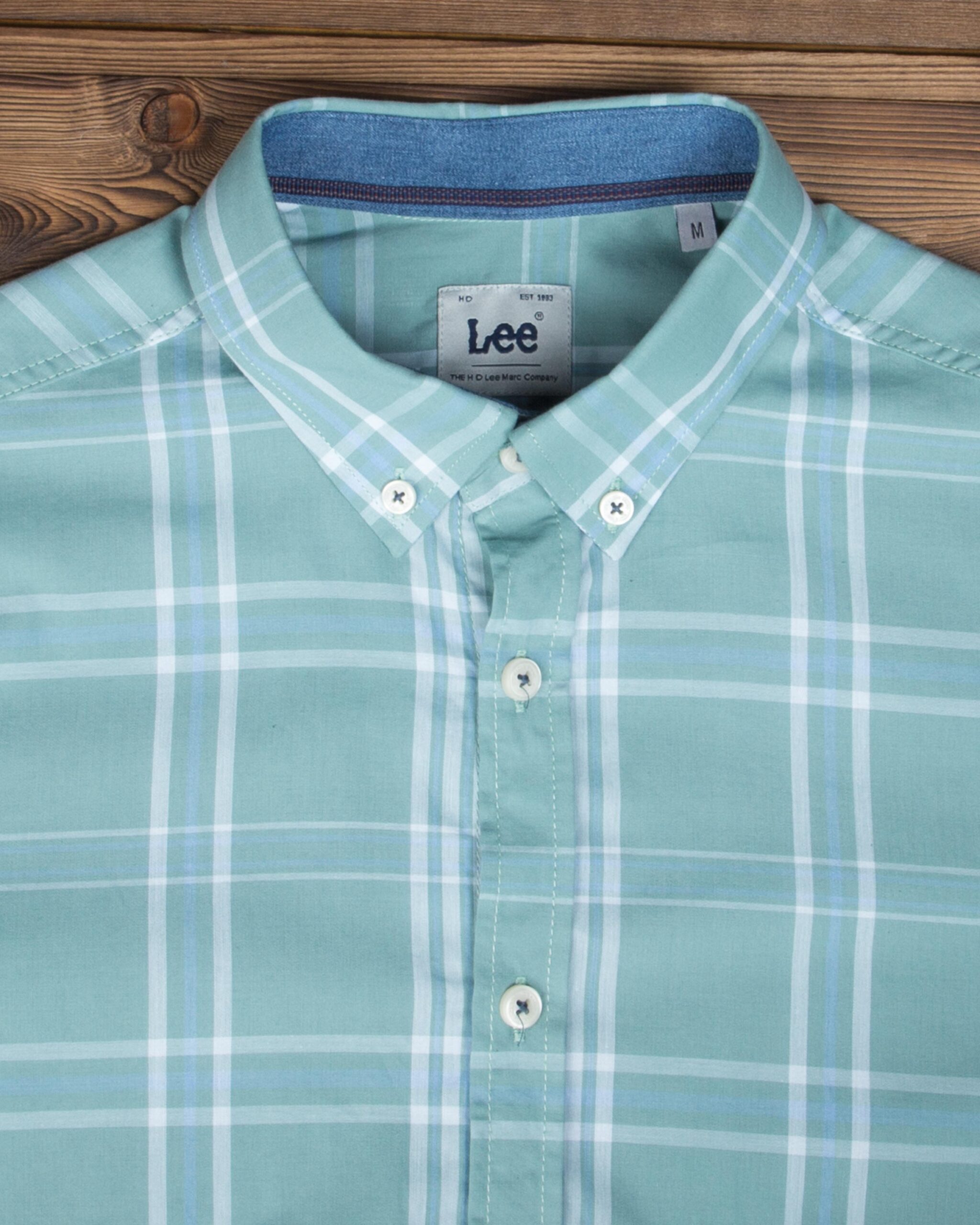 پیراهن چهارخانه مردانه - سبزآبی - جزئیات ۲