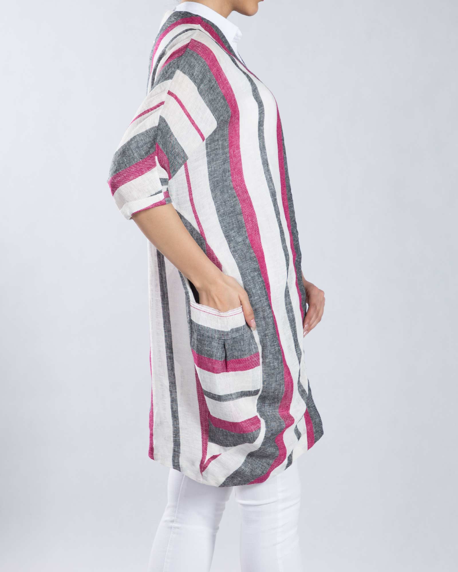 رویه کنفی راه راه زنانه - سفید - بغل