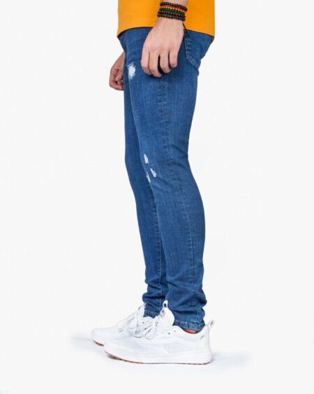 شلوار جین جذب زاپ دار مردانه - آبی تیره - بغل