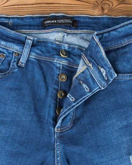 شلوار جین جذب زاپ دار مردانه - آبی تیره - دکمه