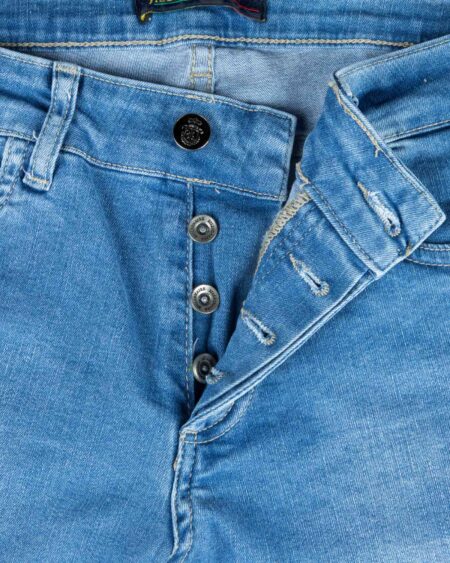 شلوار جین کشی ساده مردانه - آبی روشن - دکمه