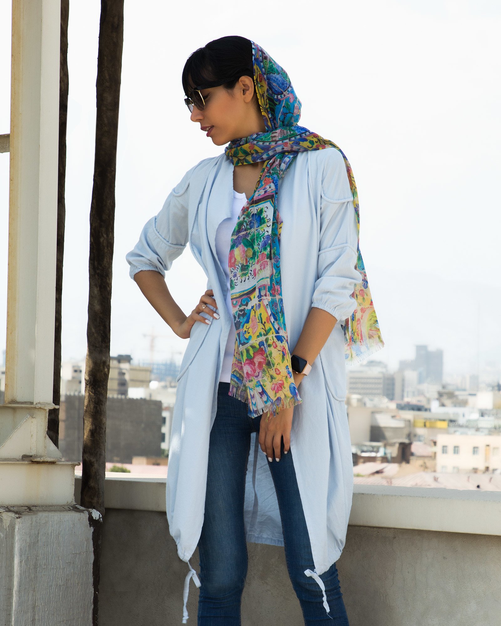 مانتو بلند زنانه لنین (لینن) - آبی یخی - محیطی ۱