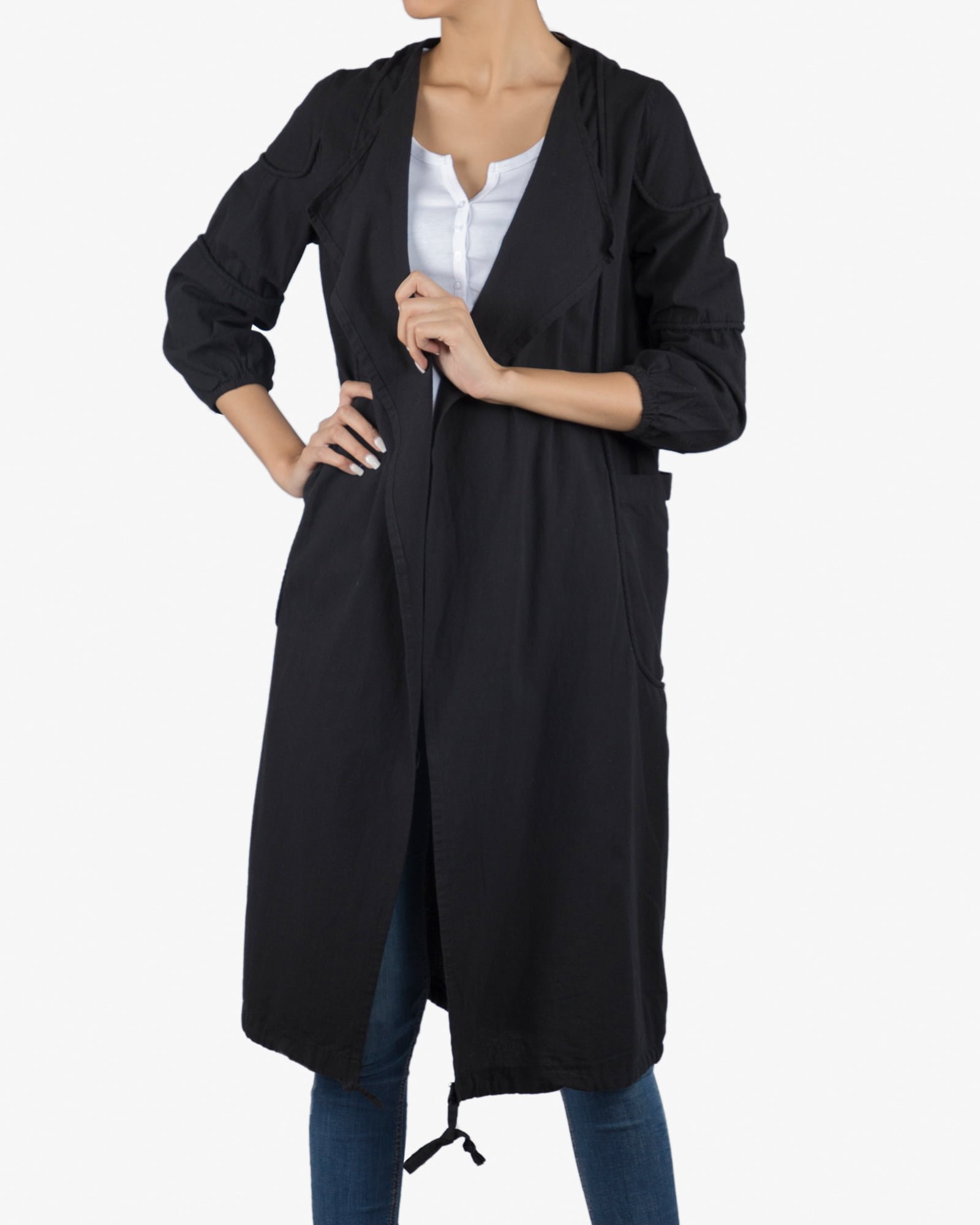 مانتو بلند زنانه لنین (لینن) - مشکی - رو به رو