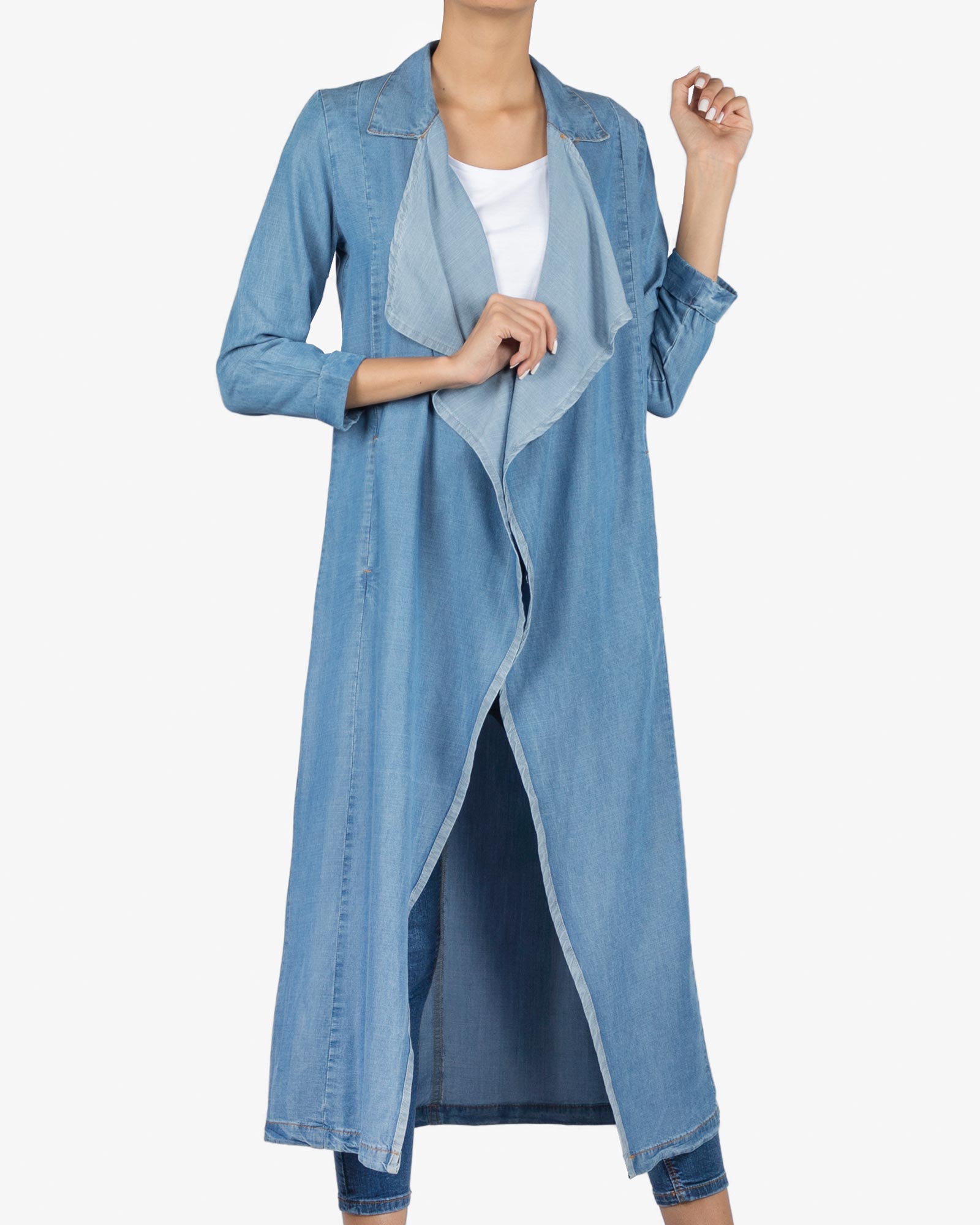 مانتو جین بلند دخترانه - آبی - رو به رو