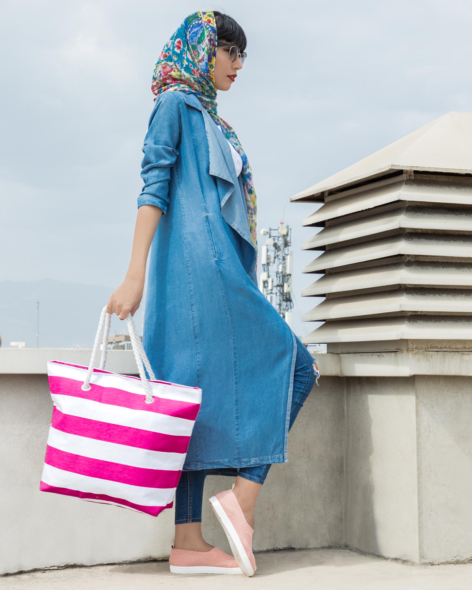 مانتو جین بلند دخترانه - آبی - محیطی