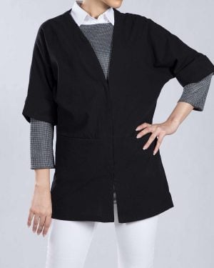 مانتو کوتاه ساده زنانه لنین (لینن) جلو باز - مشکی - رو به رو