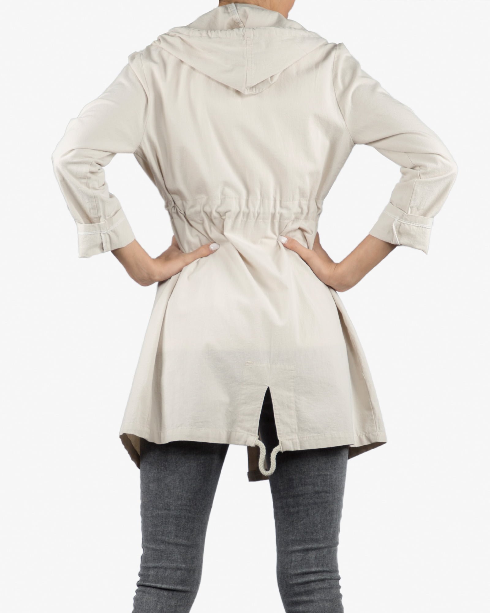 مانتو کوتاه کلاه دار اسپرت دخترانه - استخوانی - پشت