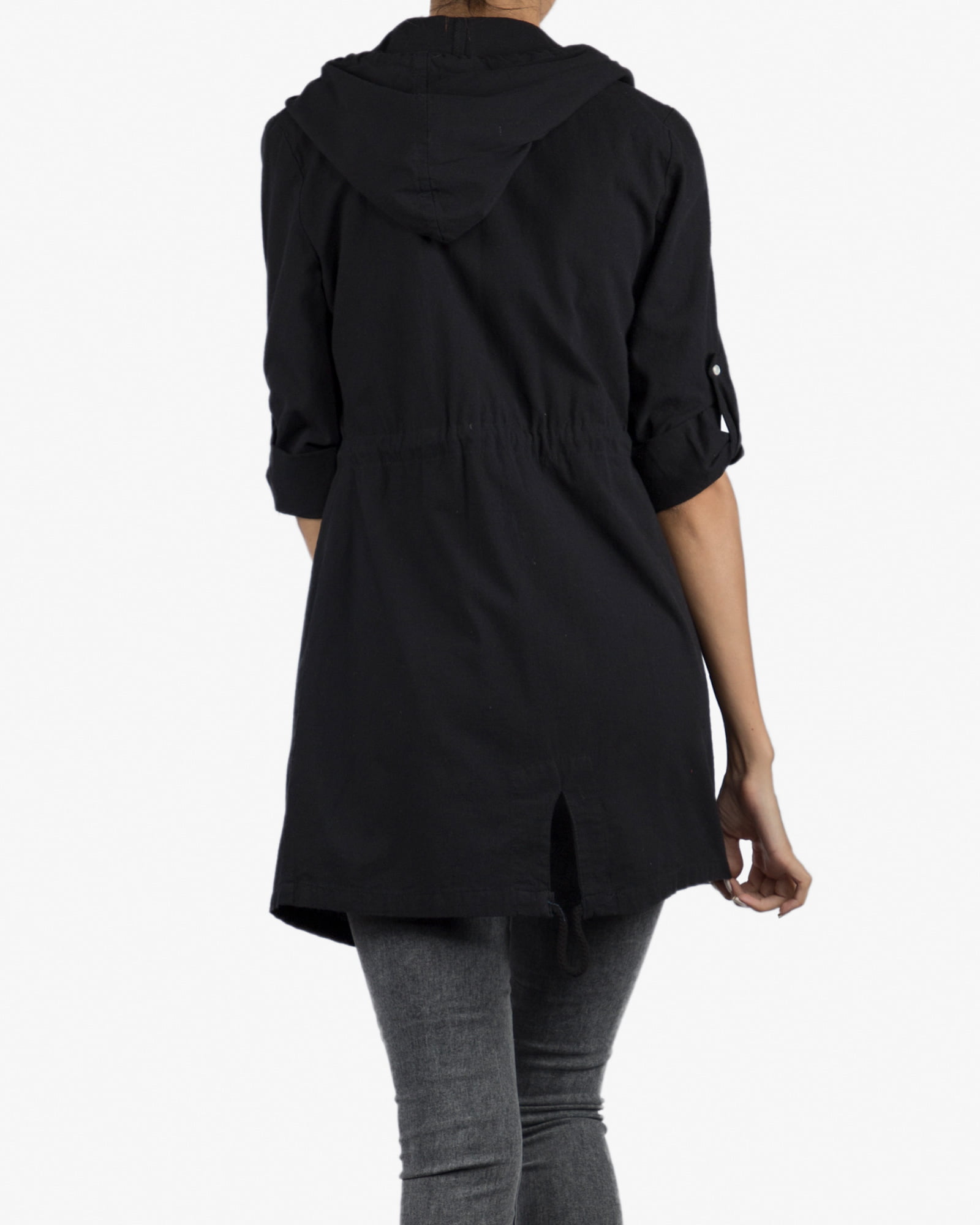 مانتو کوتاه کلاه دار اسپرت دخترانه - مشکی - پشت