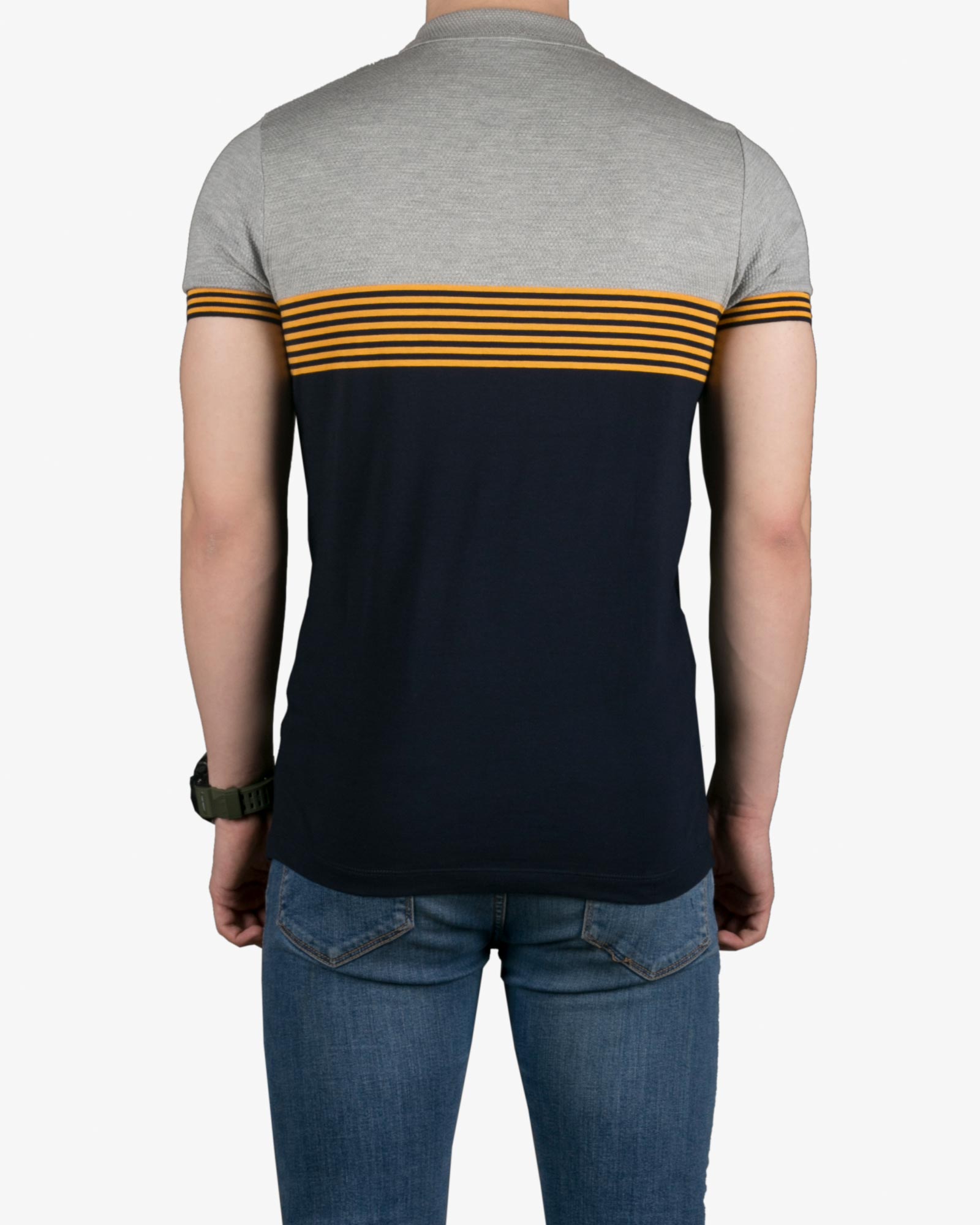 پولوشرت سرمه ای ملانژ مردانه - زرد - پشت