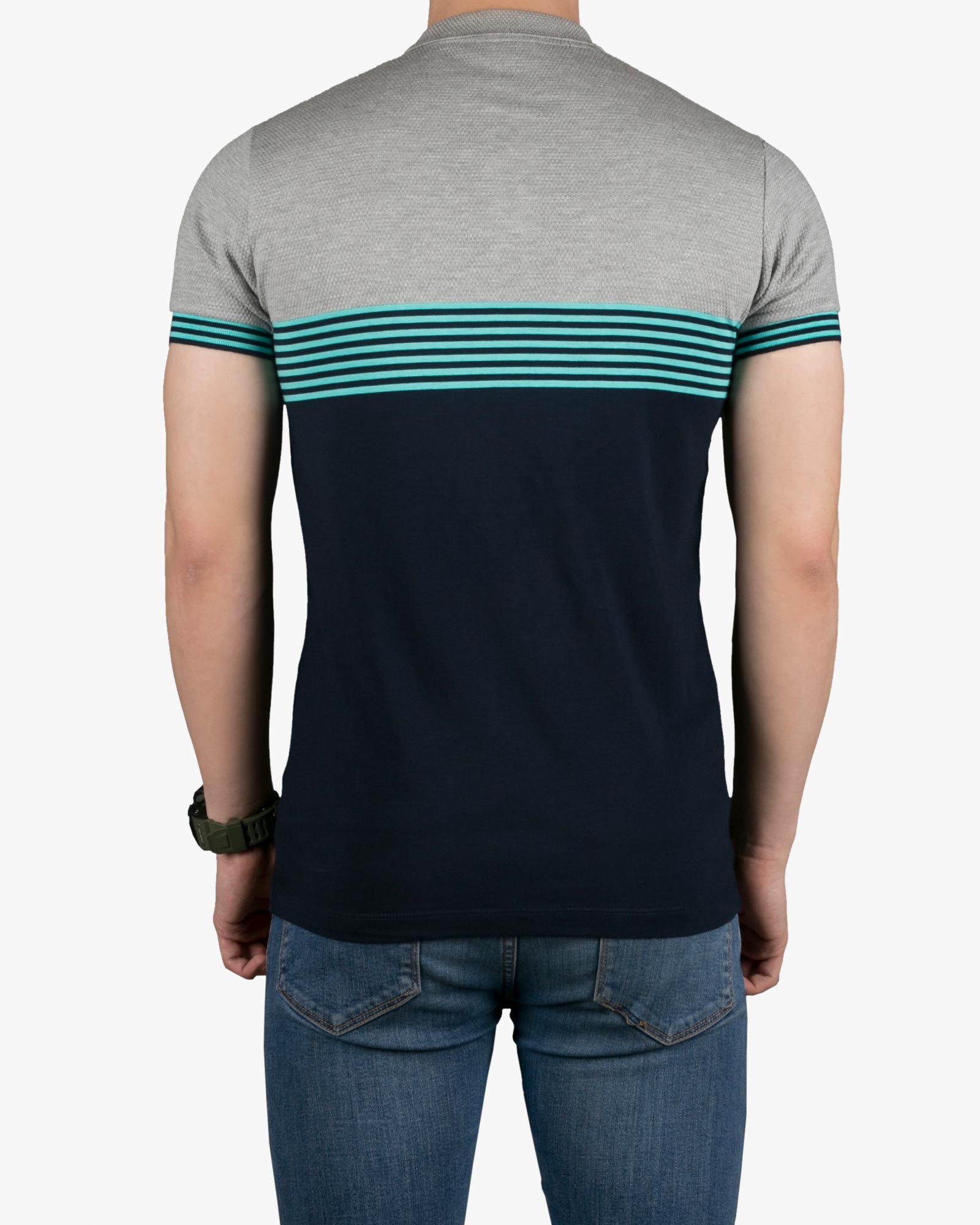پولوشرت سرمه ای ملانژ مردانه - فیروزه ای - پشت