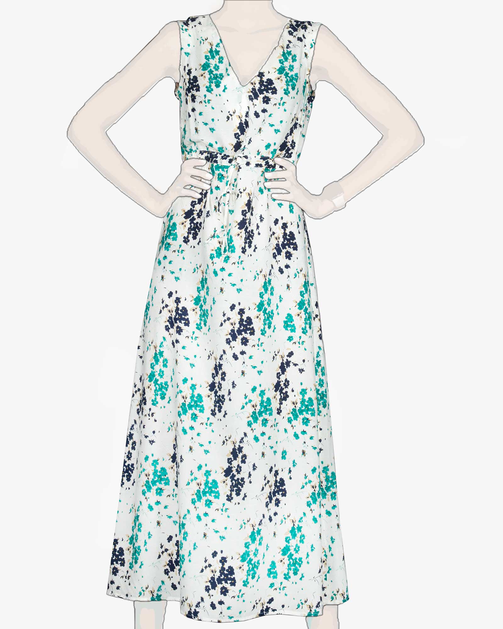 پیراهن ساحلی بلند زنانه سبزآبی-روبه-رو