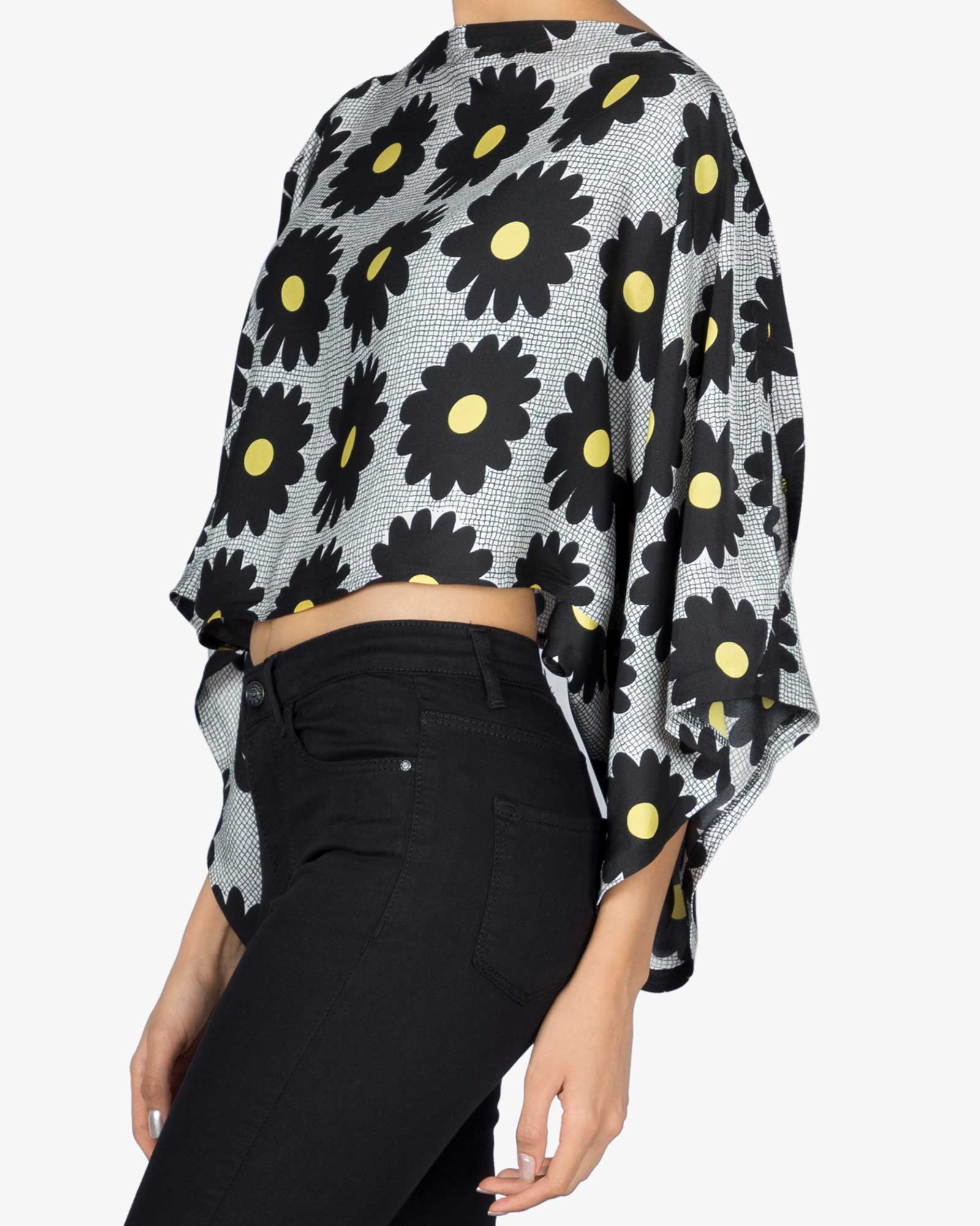 بلوز نیم تنه گلدار زنانه - مشکی - بغل