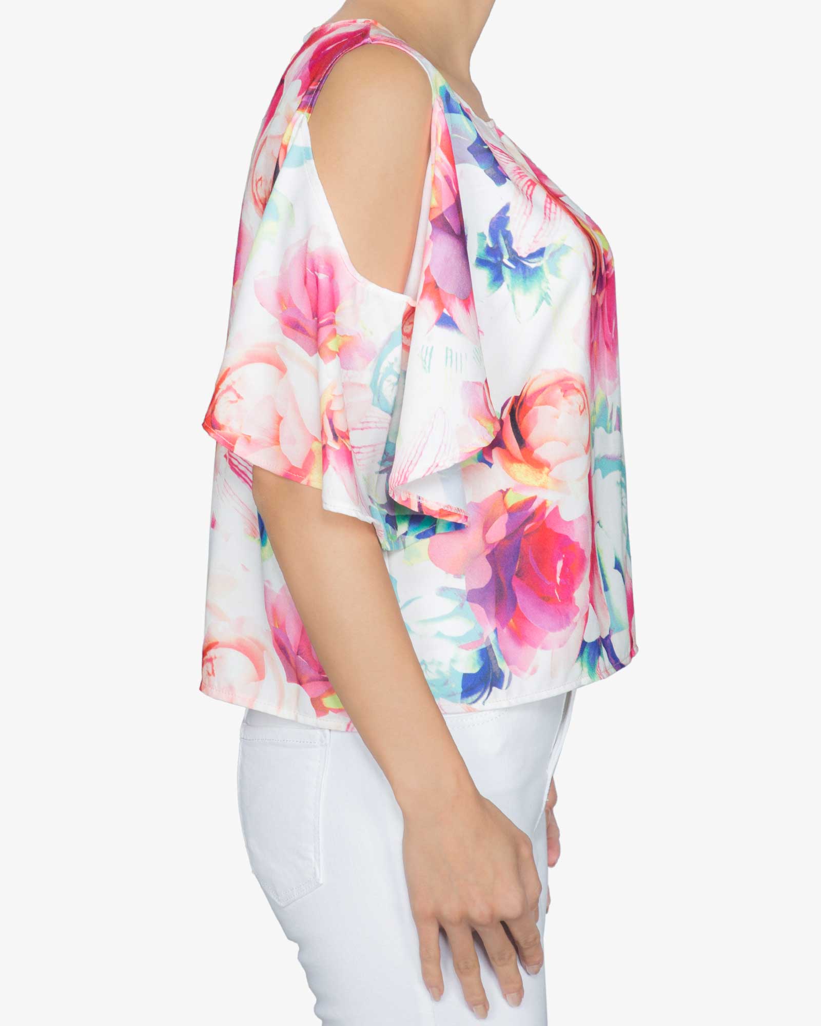 بلوز گل گلی حریر زنانه سفید - سفید - بغل