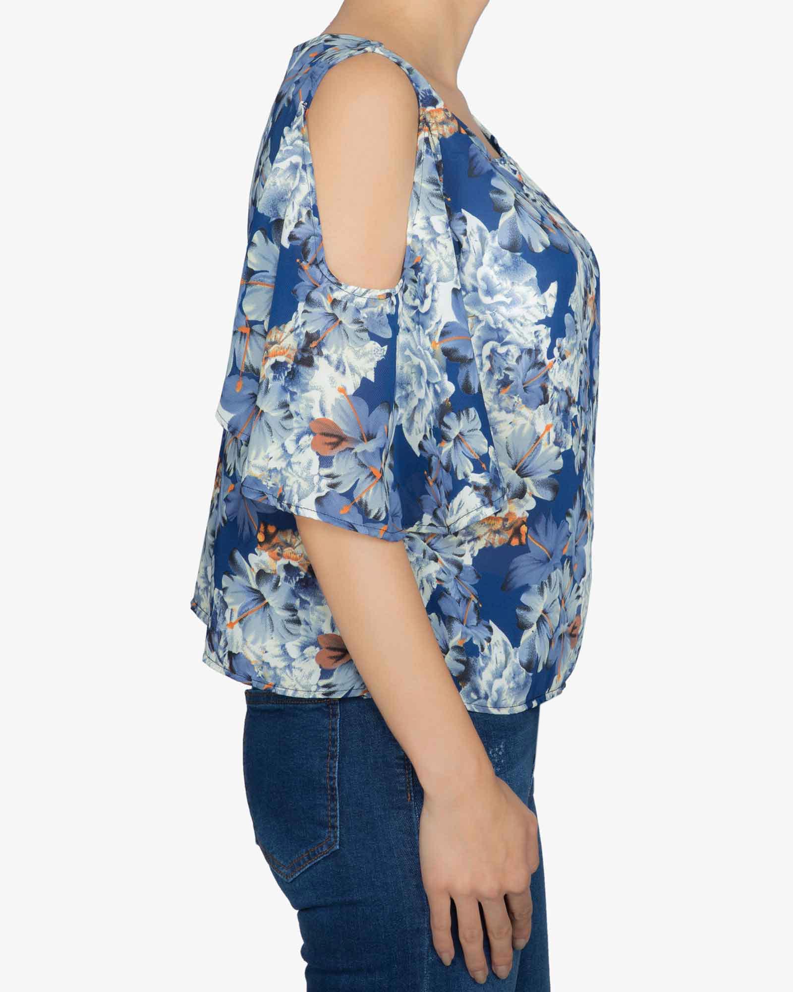 بلوز گل گلی زنانه آبی - آبی تیره - بغل