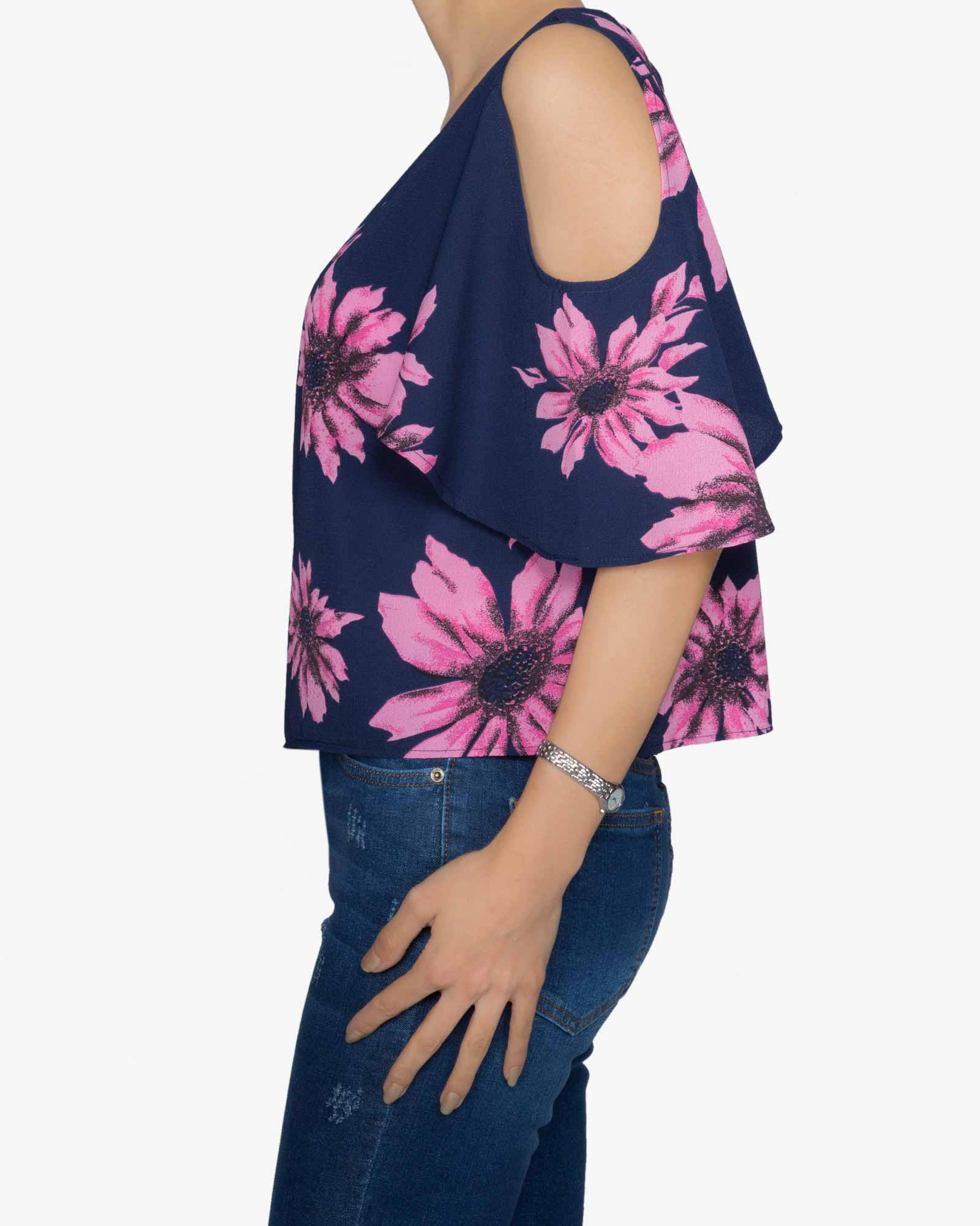 بلوز گلدار زنانه سرمه ای صورتی - سرمه ای - بغل