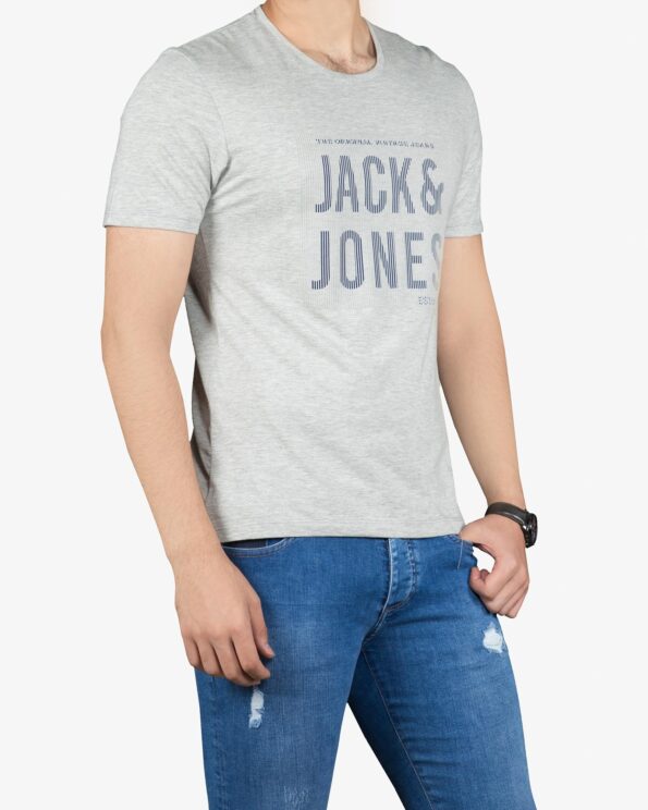 تی شرت آستین کوتاه مردانه ملانژ جک اند جونز - ملانژ - رو به رو