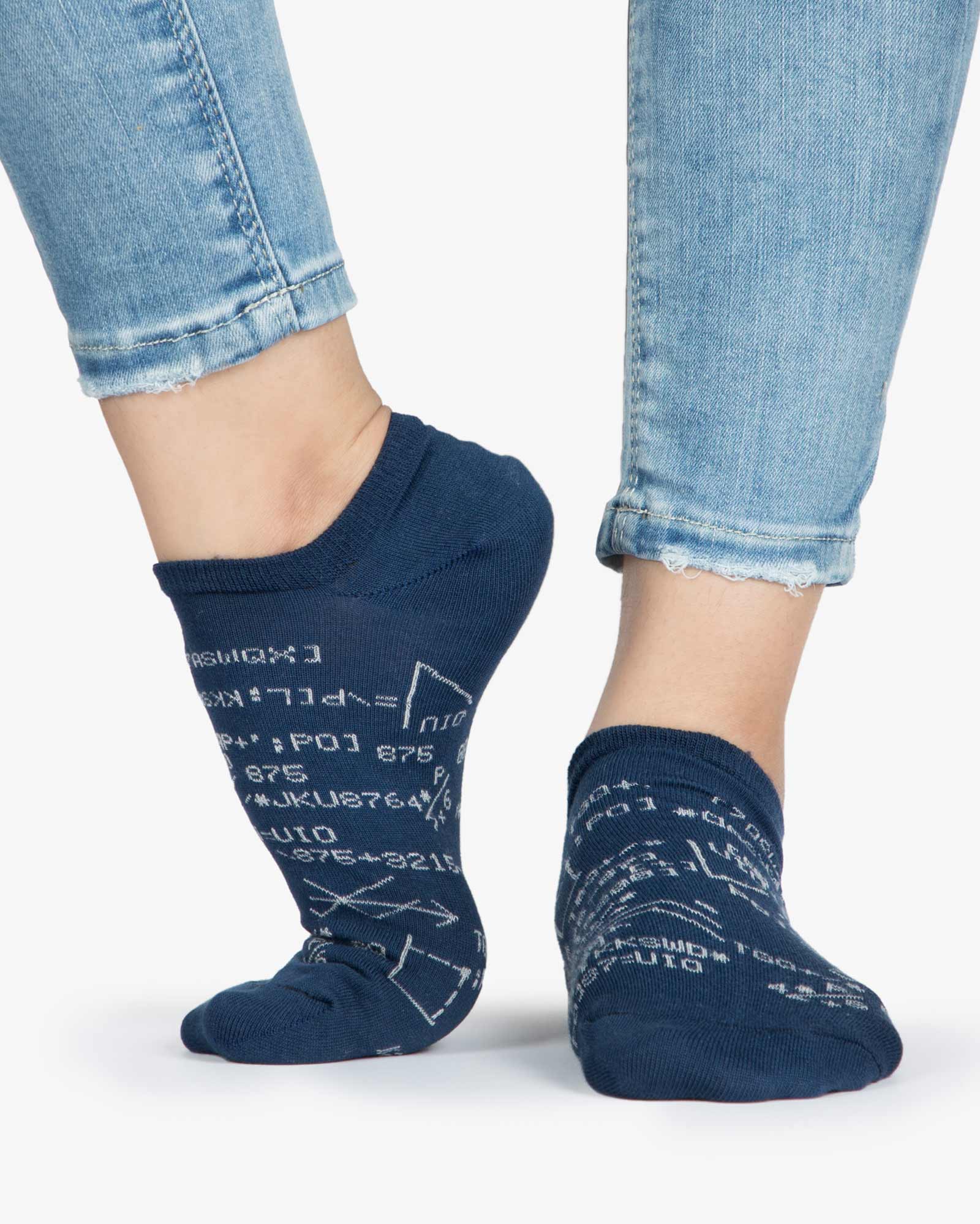 جوراب زنانه ساق کوتاه طرح ریاضی - سرمه ای تیره - ساق کوتاه - بغل پا