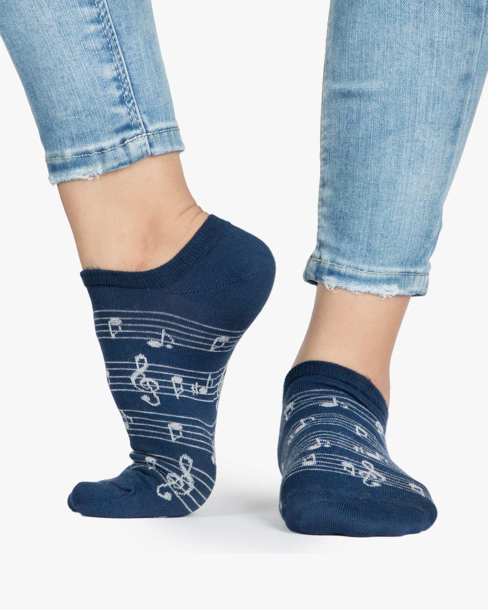 جوراب ساق کوتاه زنانه طرح نت - سرمه ای تیره - ساق کوتاه - بغل پا