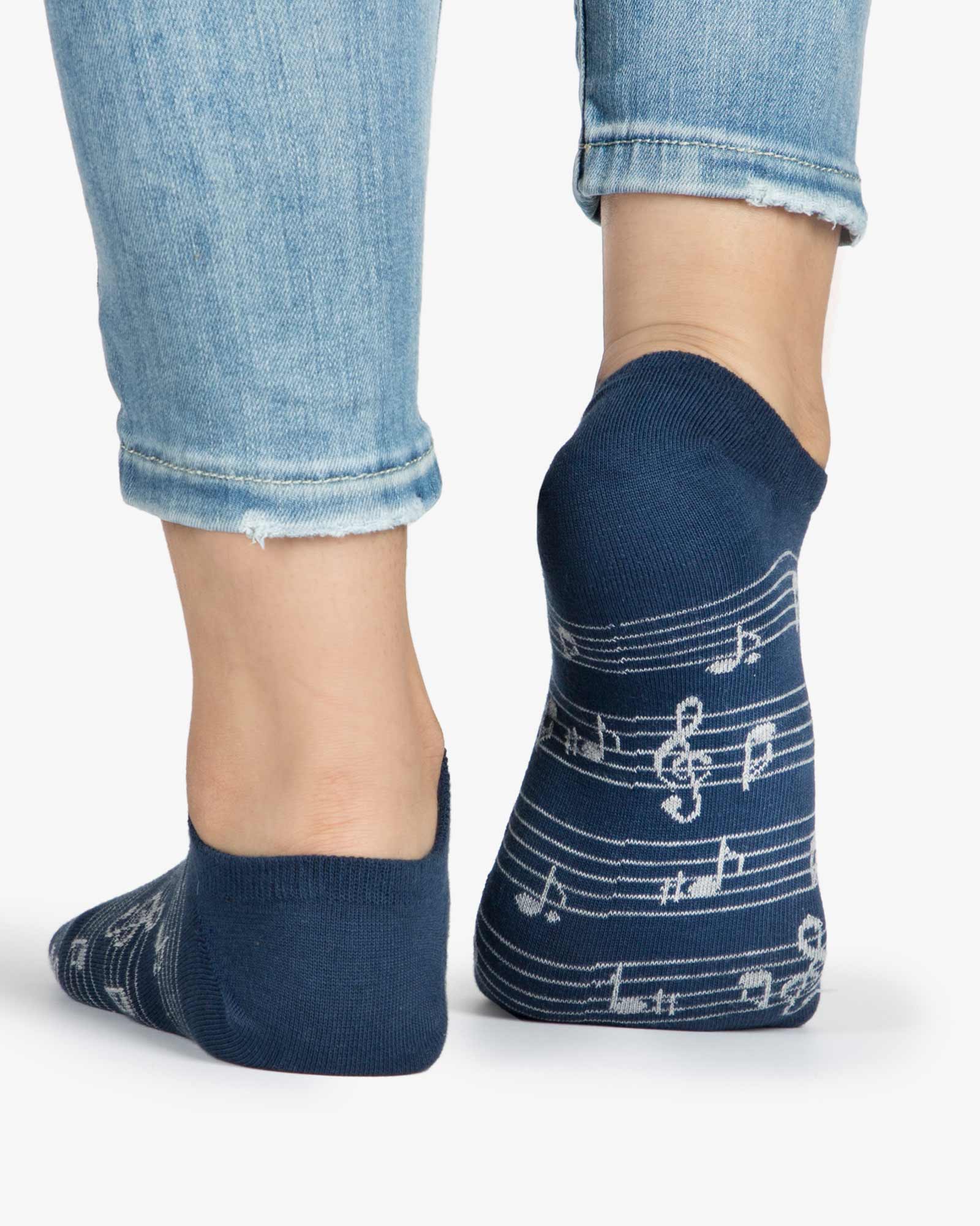 جوراب ساق کوتاه زنانه طرح نت - سرمه ای تیره - نت موسیقی - پشت