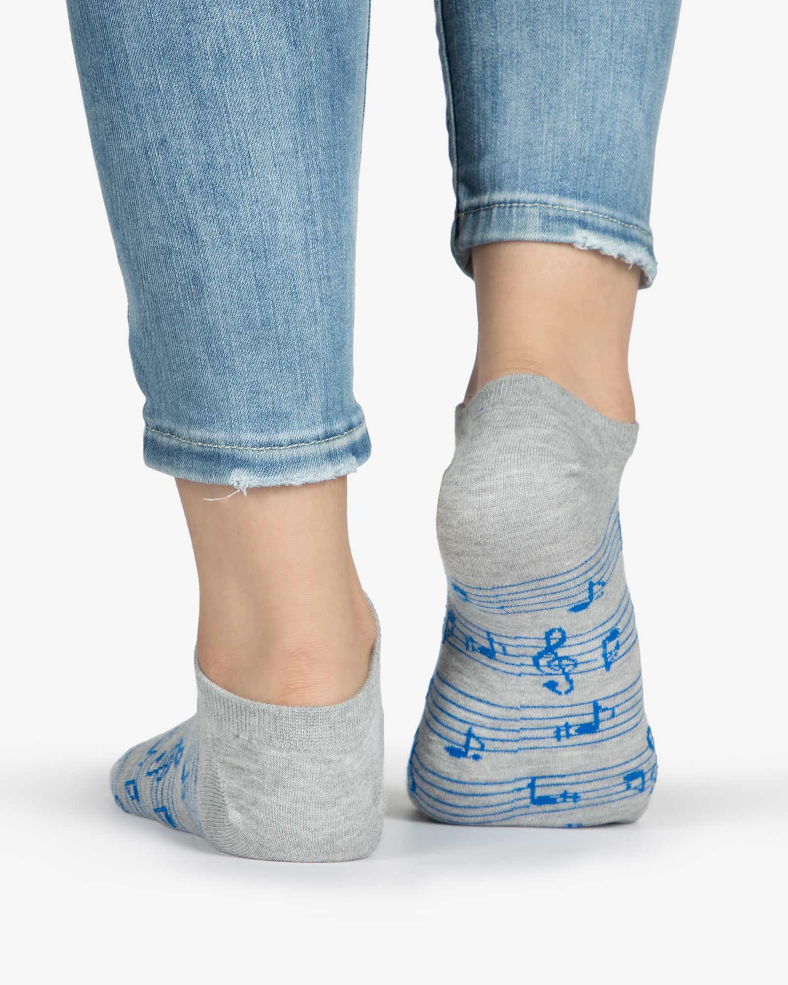 جوراب ساق کوتاه زنانه طرح نت - طوسی کم رنگ - نت موسیقی - پشت