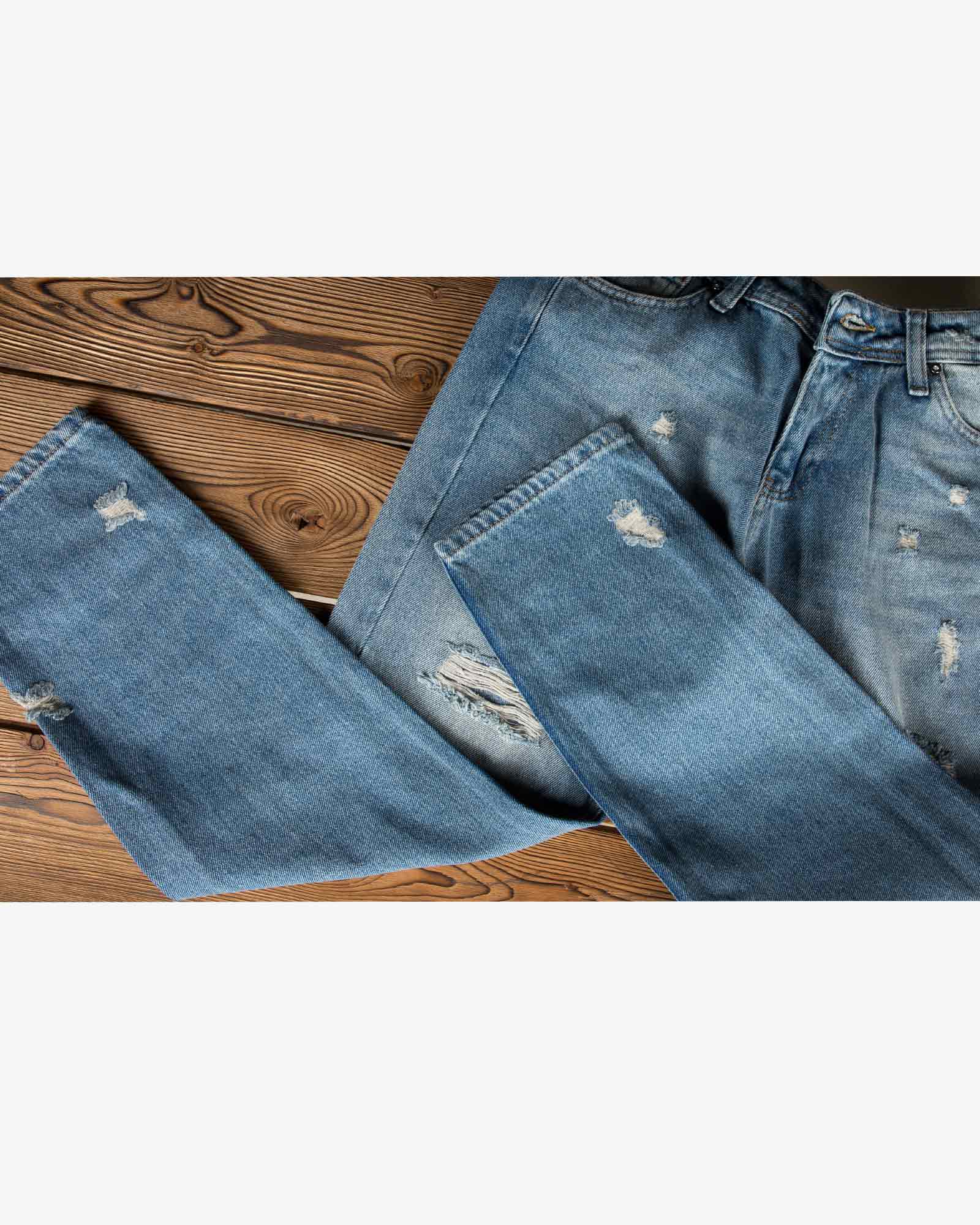 شلوار جین مام استایل زاپ دار زنانه - آبی - زاپ ساق پا