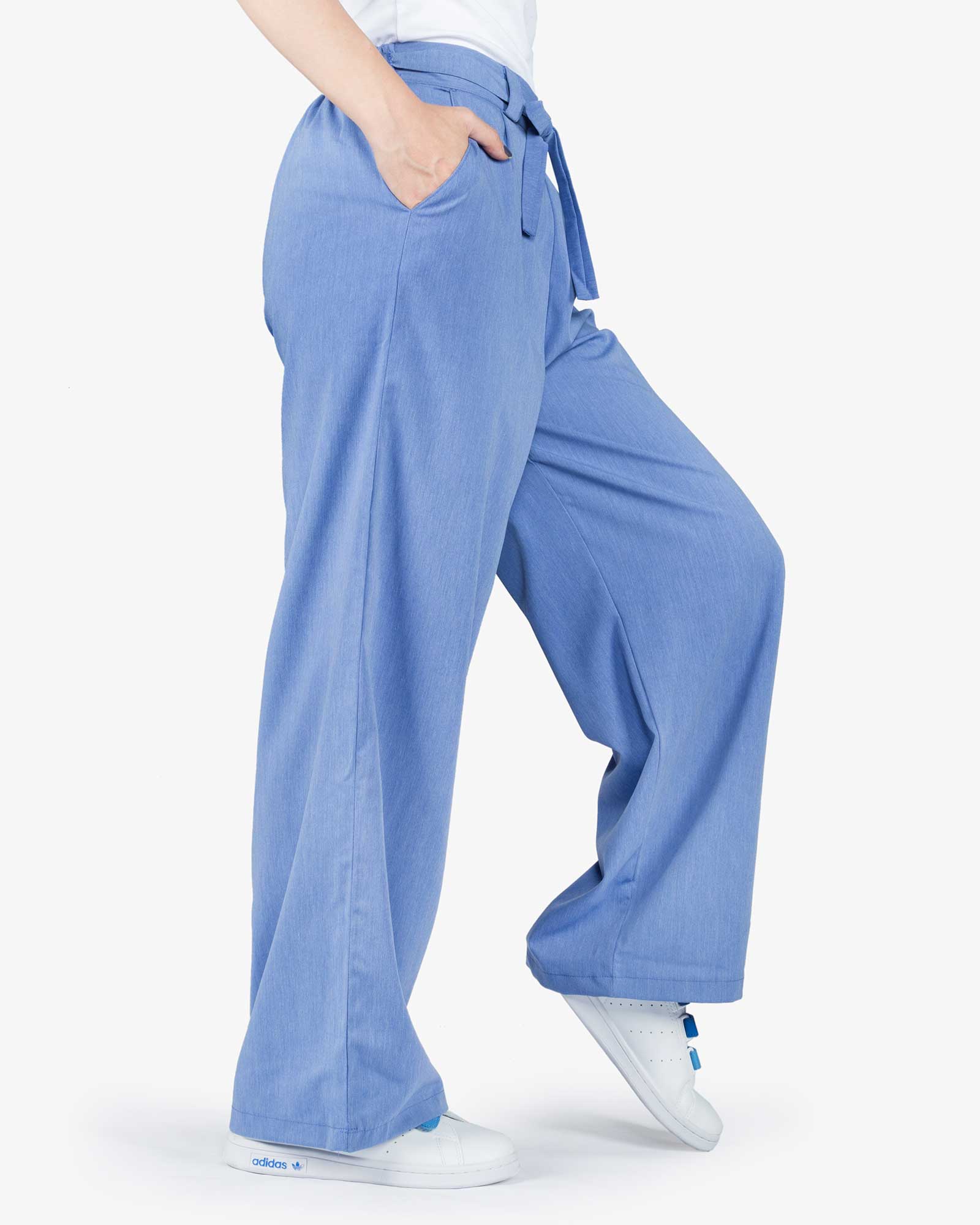 شلوار مدل جین نخی گشاد زنانه - نیلی - بغل