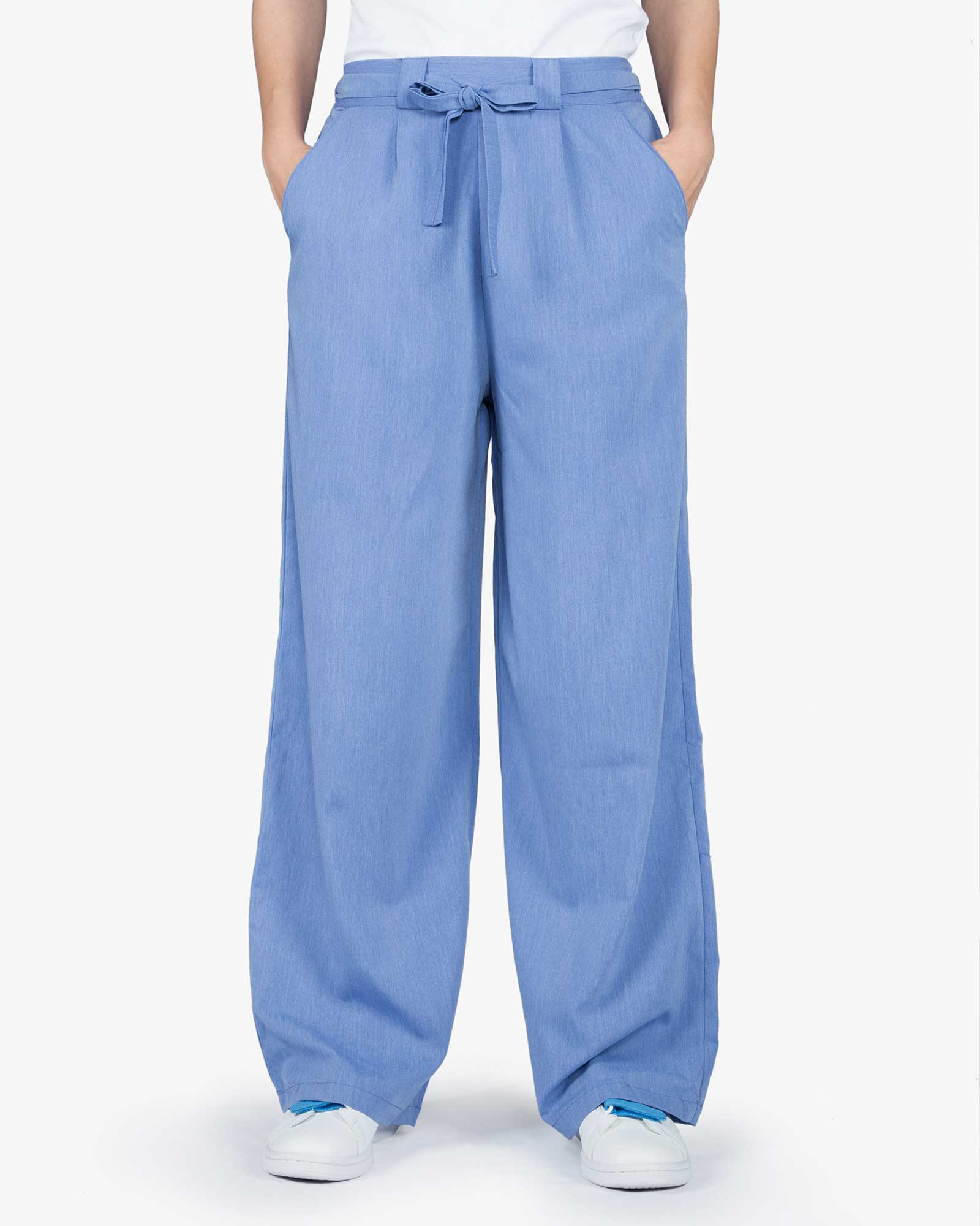 شلوار مدل جین نخی گشاد زنانه - نیلی - رو به رو