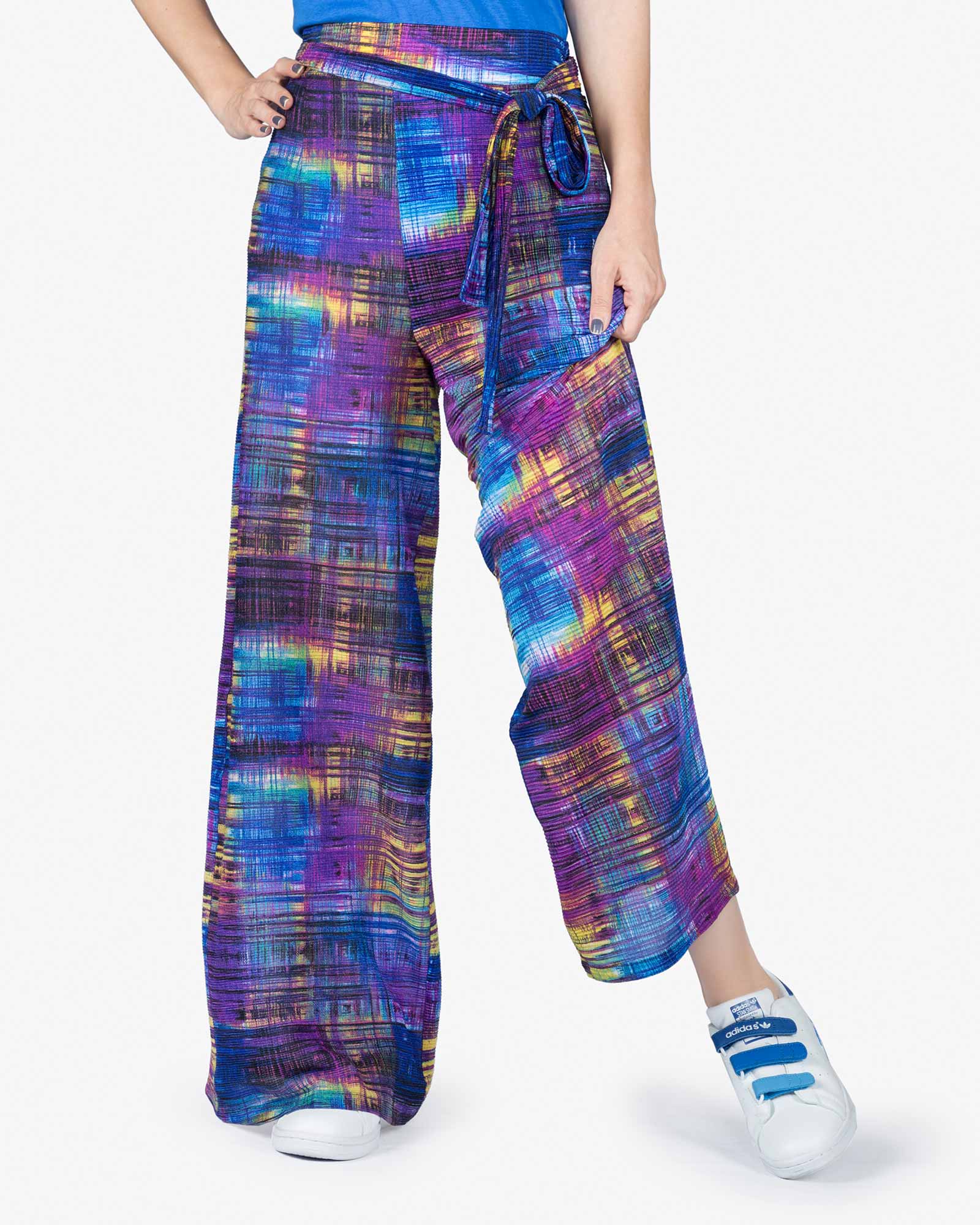 شلوار گشاد رنگی زنانه - آبی - رو به رو