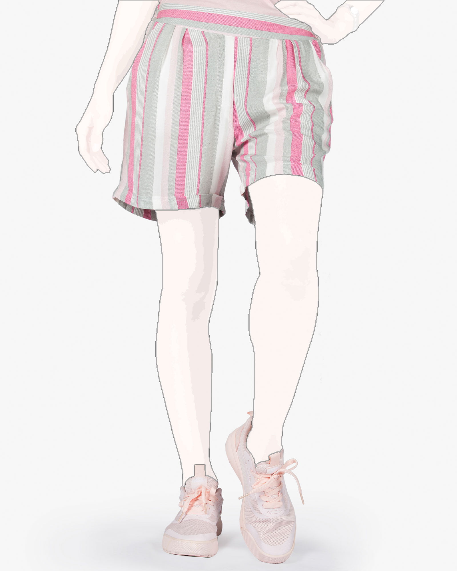 شلوارک راه راه زنانه - ارغوانی روشن - روبه-رو