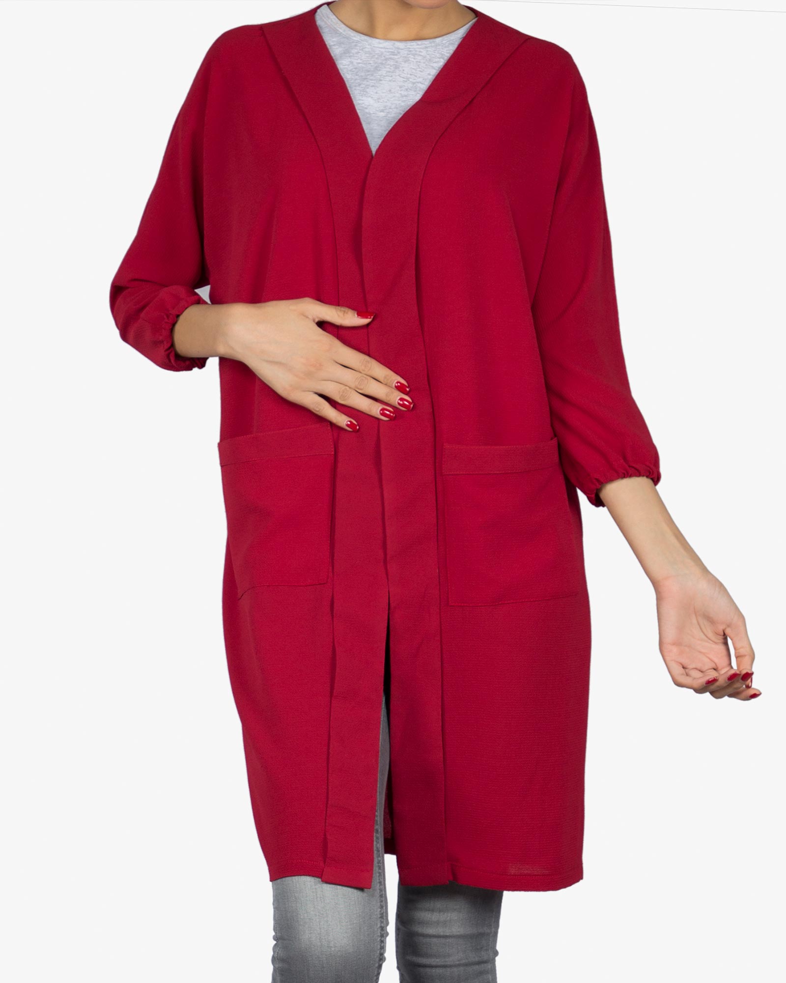 مانتو جیب دار ساده زنانه - شرابى