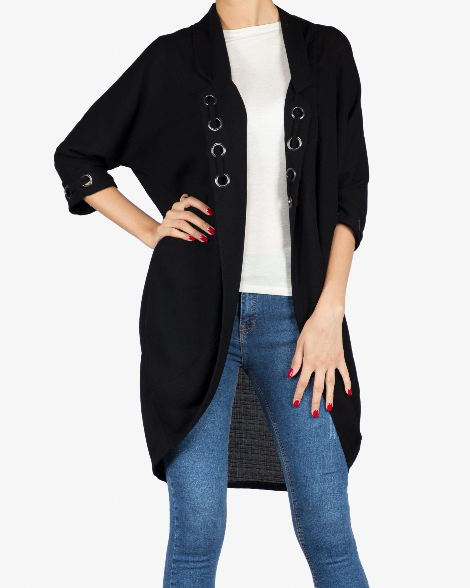 مانتو مشکی ساده اسپرت زنانه جلو باز - مشکی - رو به رو