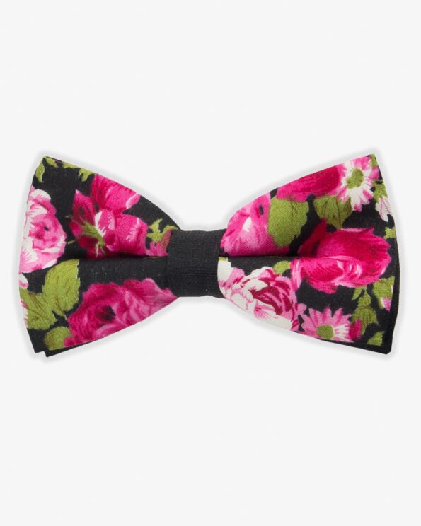 پاپیون گلدار زنانه مشکی صورتی - مشکی