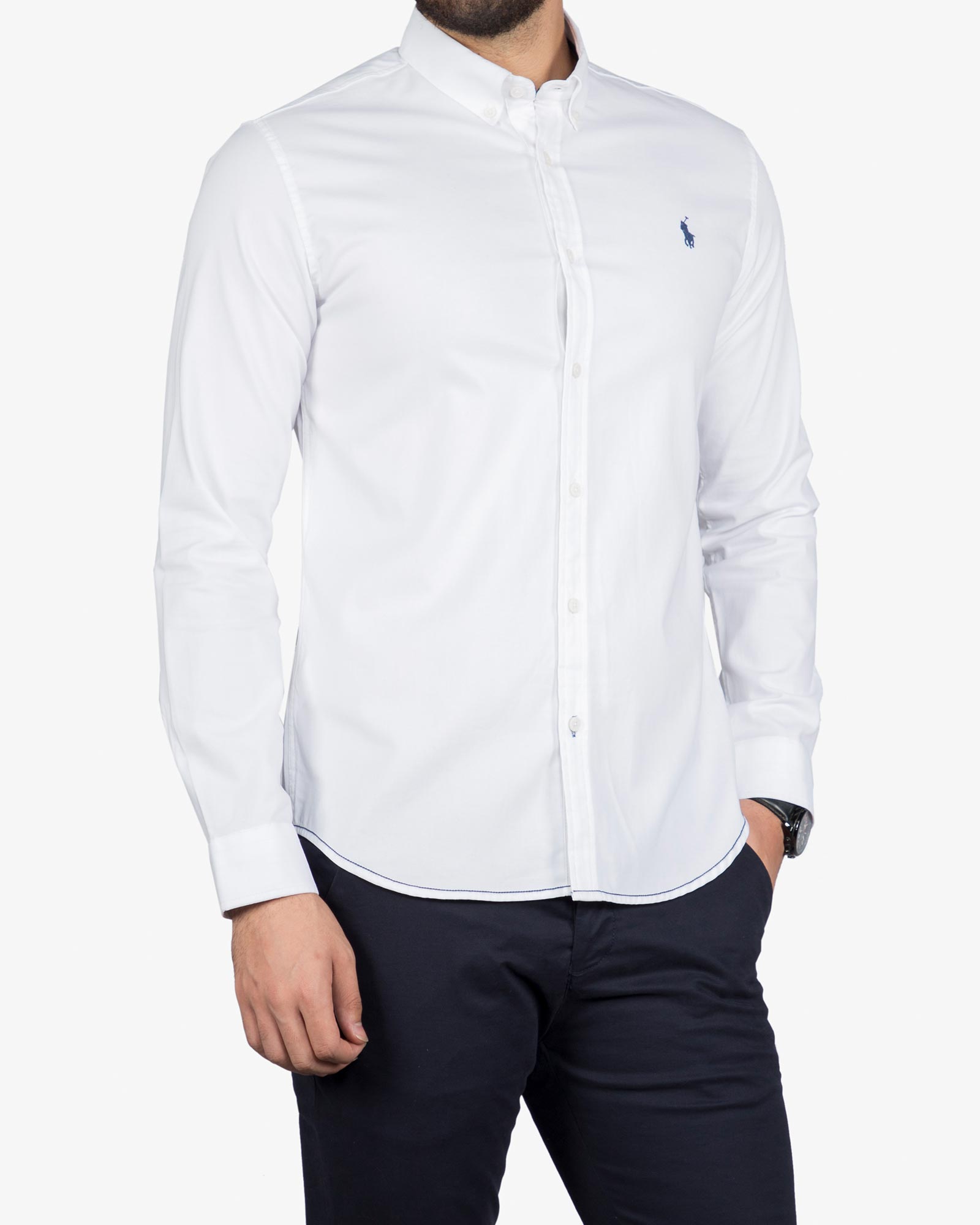 پیراهن ساده آستین بلند مردانه - سفید - رو به رو