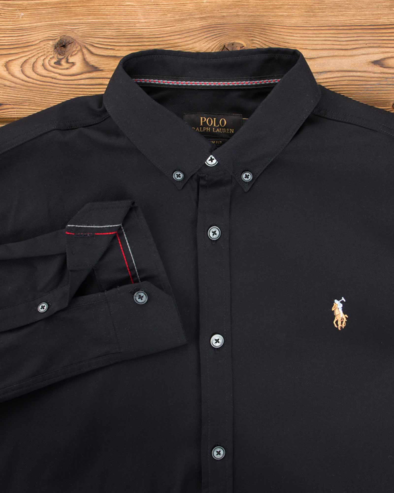 پیراهن ساده آستین بلند مردانه - مشکی - یقه