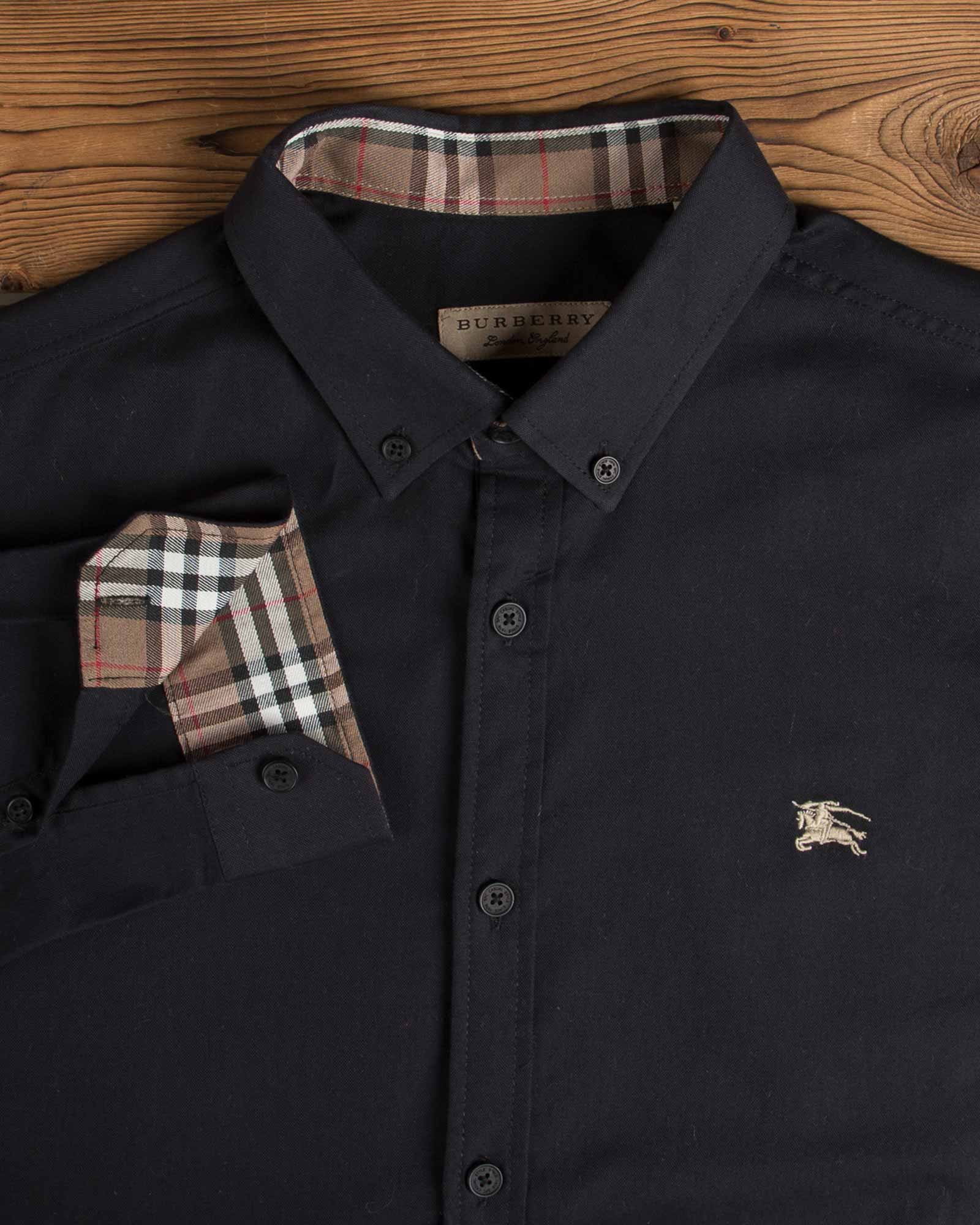 پیراهن مشکی اسپرت آستین بلند - مشکی - یقه مردانه