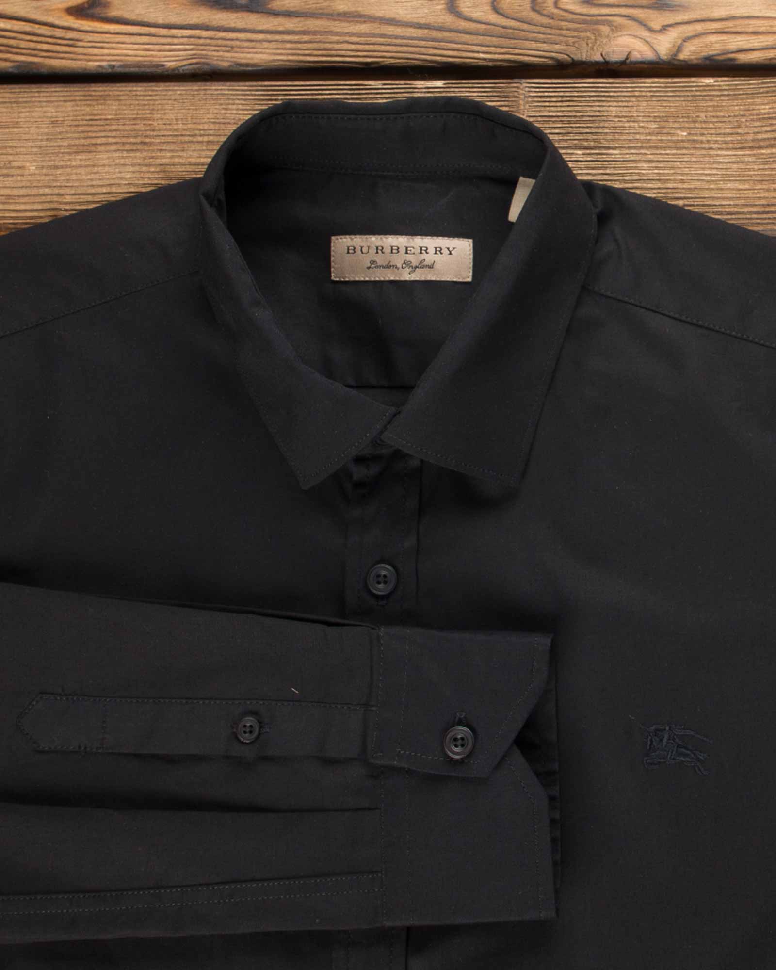 پیراهن مشکی ساده آستین بلند - مشکی - یقه مردانه