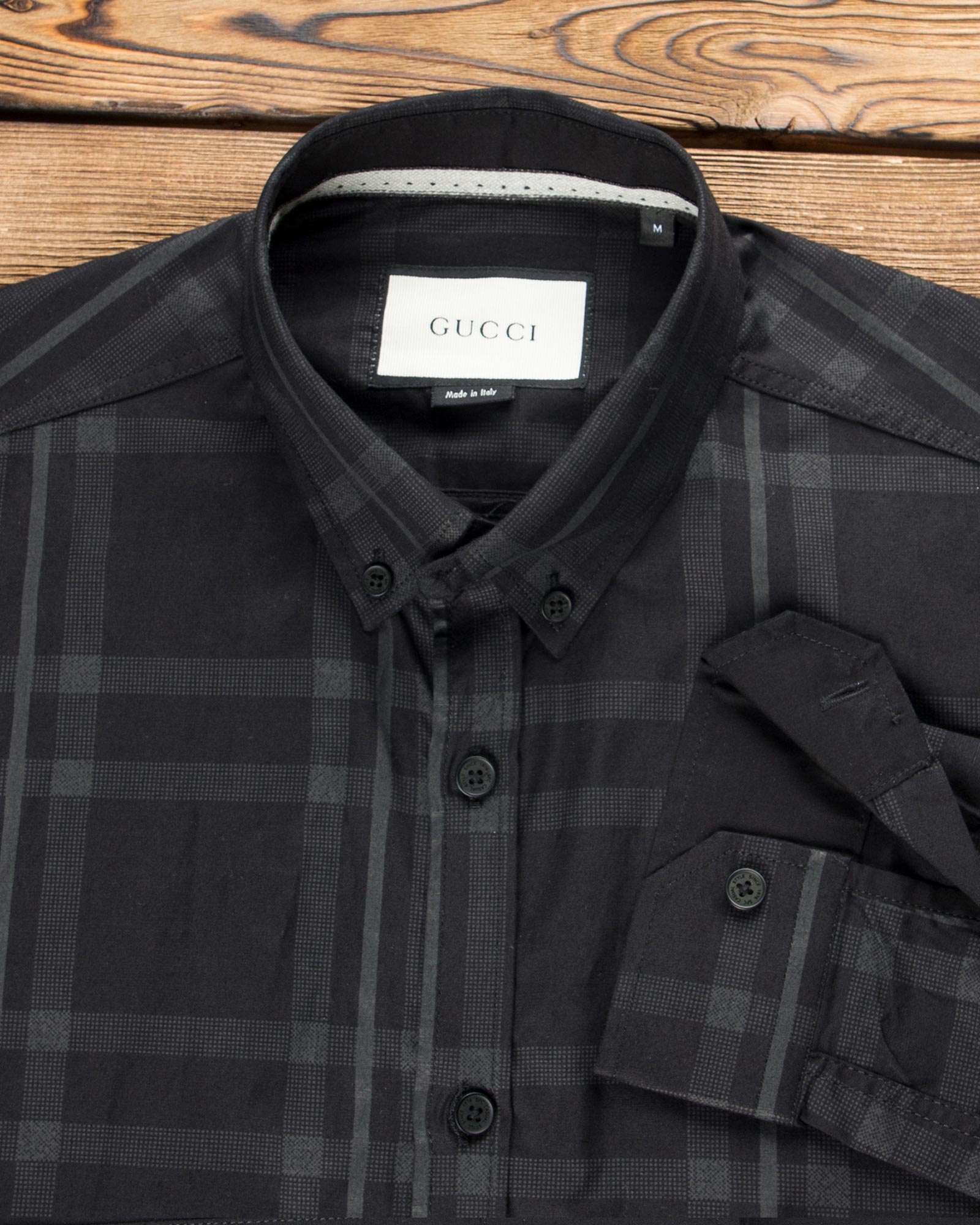 پیراهن چهارخانه مشکی طوسی مردانه - مشکی - یقه