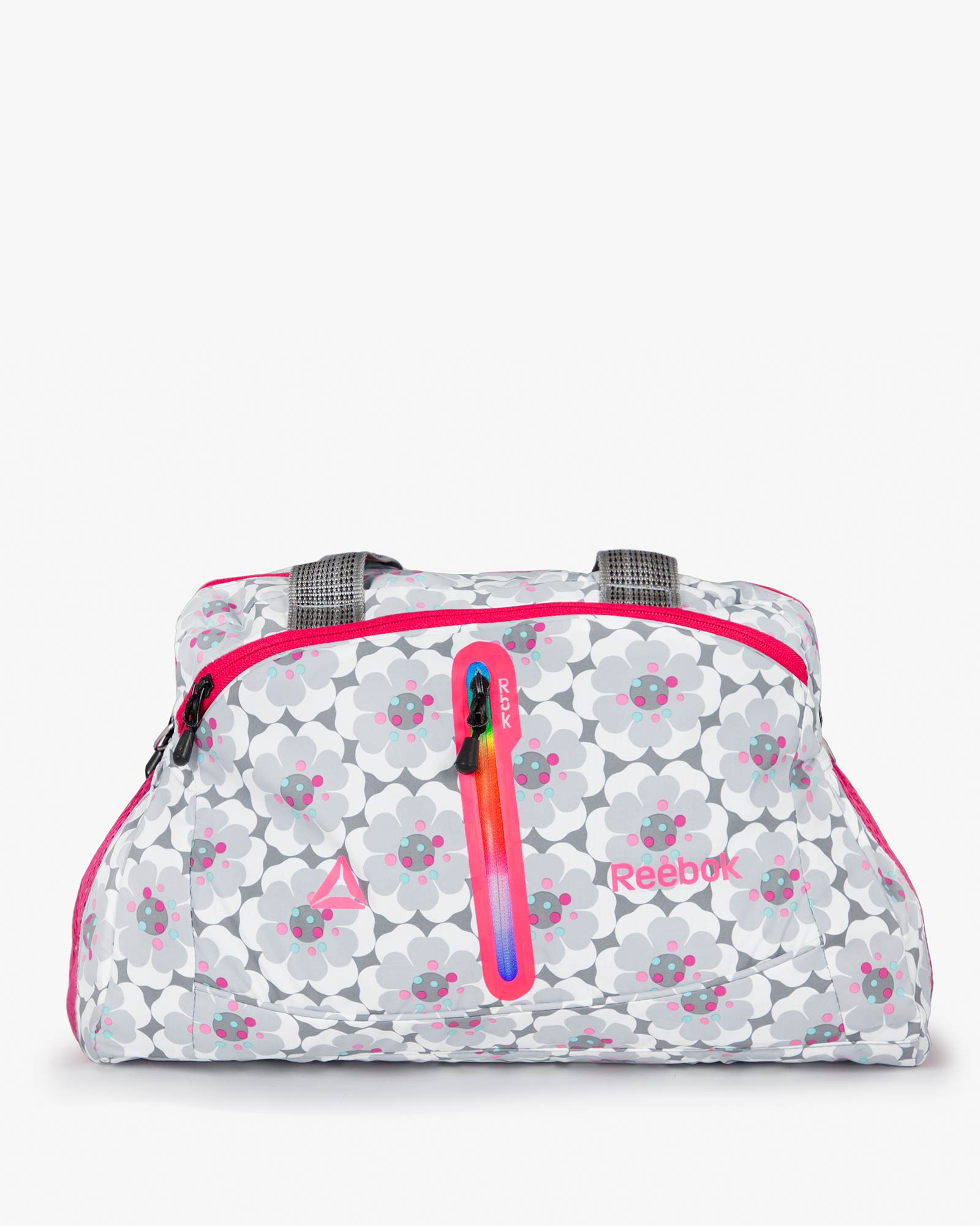 ساک ورزشی طرح ریبوک گلدار - طوسی کم رنگ - رو به رو