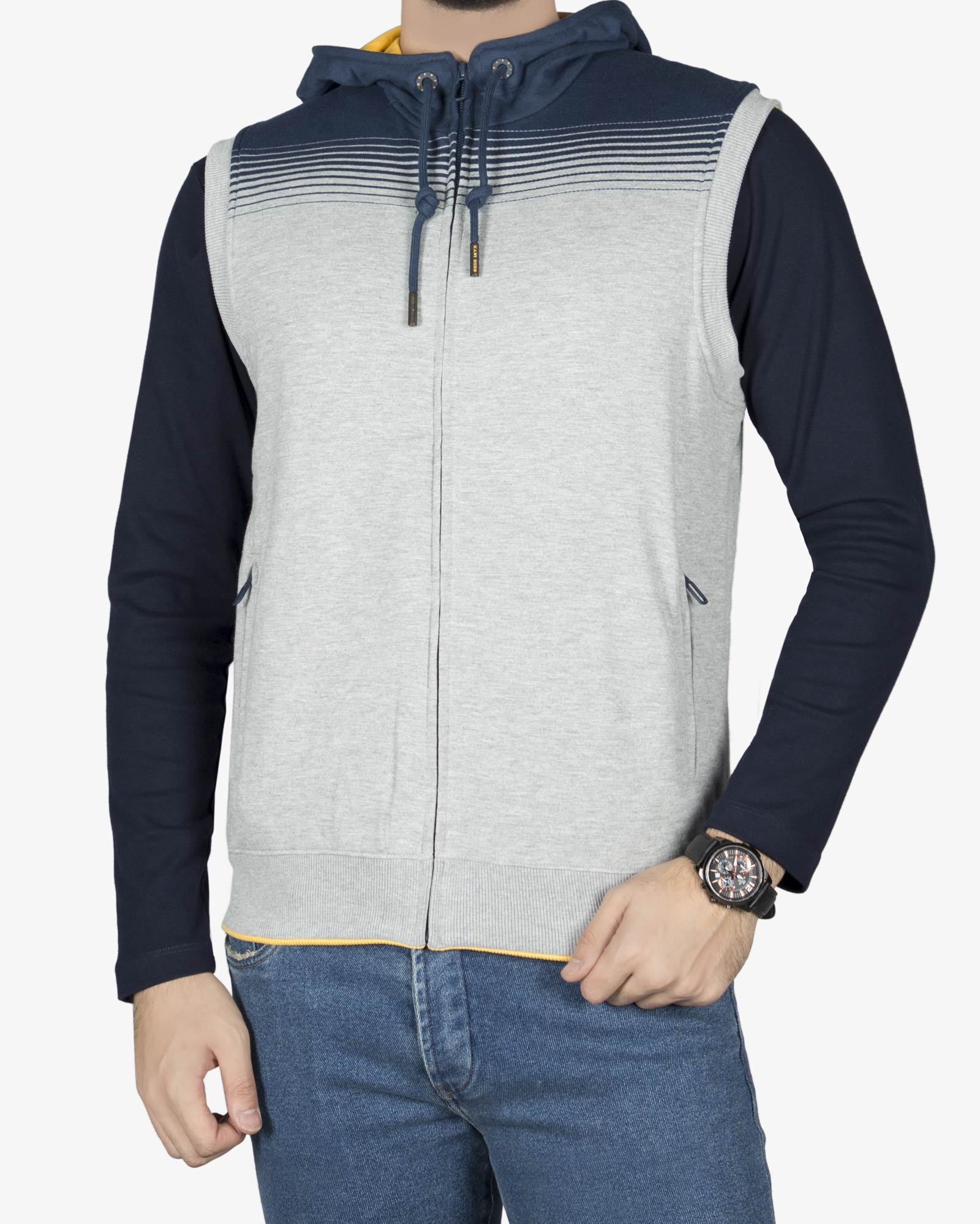 سویشرت بدون آستین اسپرت کلاه دار مردانه - ملانژ - رو به رو