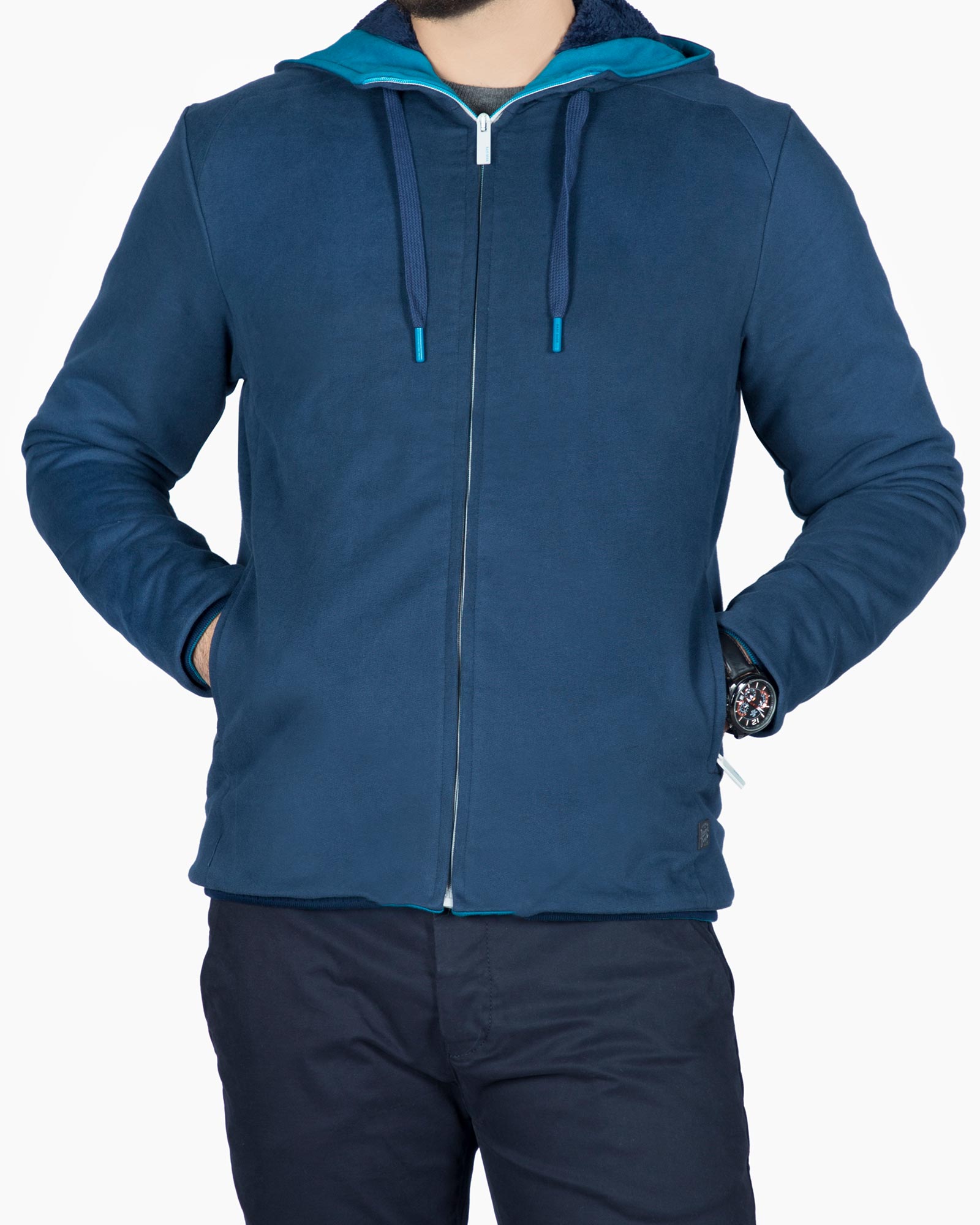 سویشرت پسرانه کلاه دار سرمه ای - سرمه ای - رو به رو