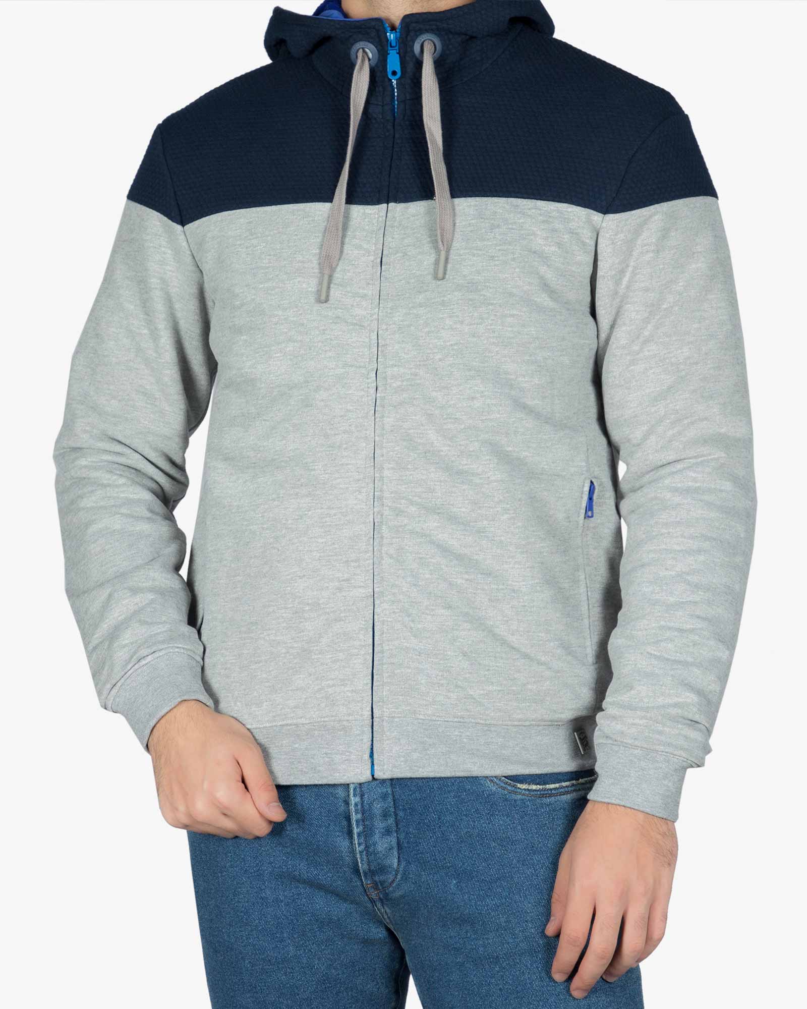 سویشرت کلاه دار مردانه ملانژ - سرمه ای - رو به رو