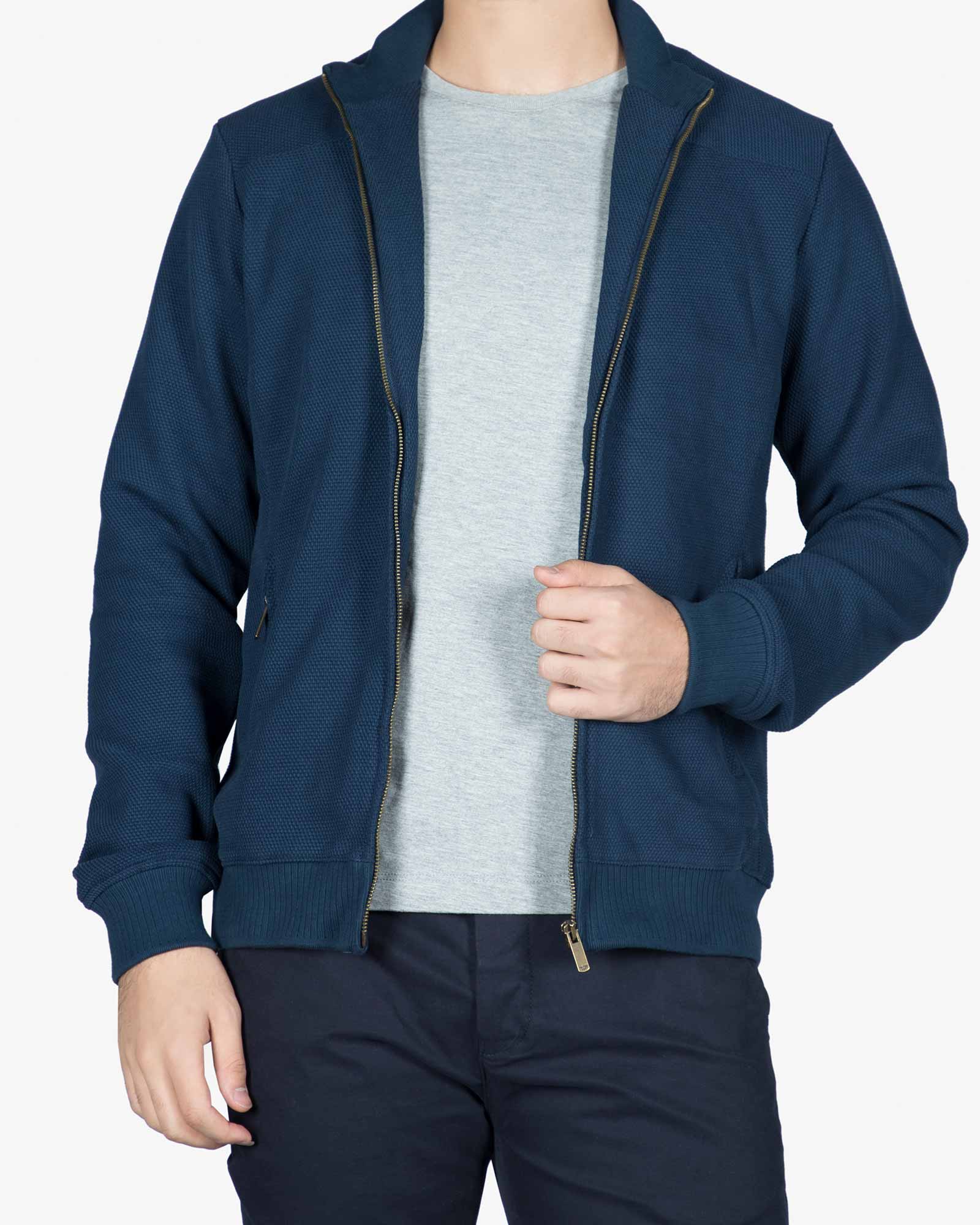 سویشرت یقه ایستاده زیپ دار مردانه سرمه ای - سرمه ای - رو به رو باز