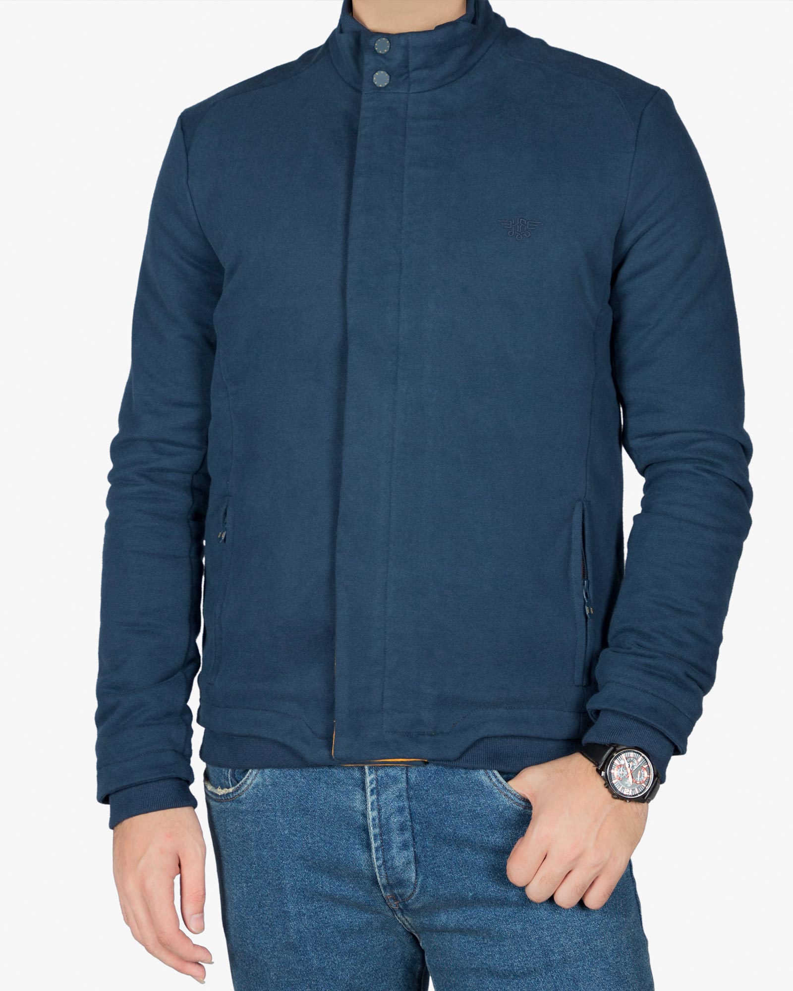 سویشرت یقه ایستاده مردانه - سرمه ای - رو به رو