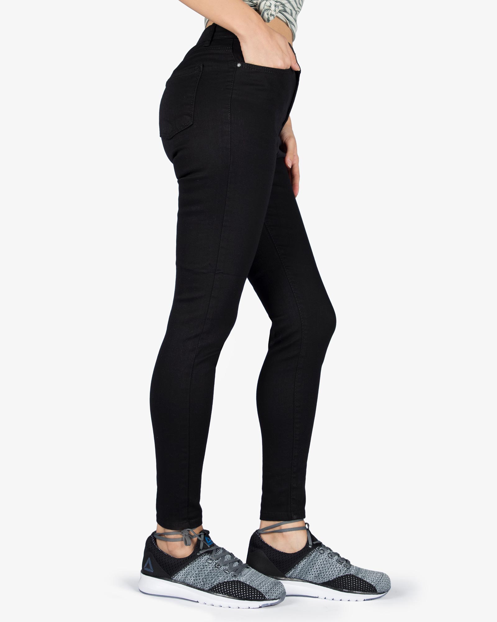 شلوار جین مشکی کشی زنانه - مشکی - بغل