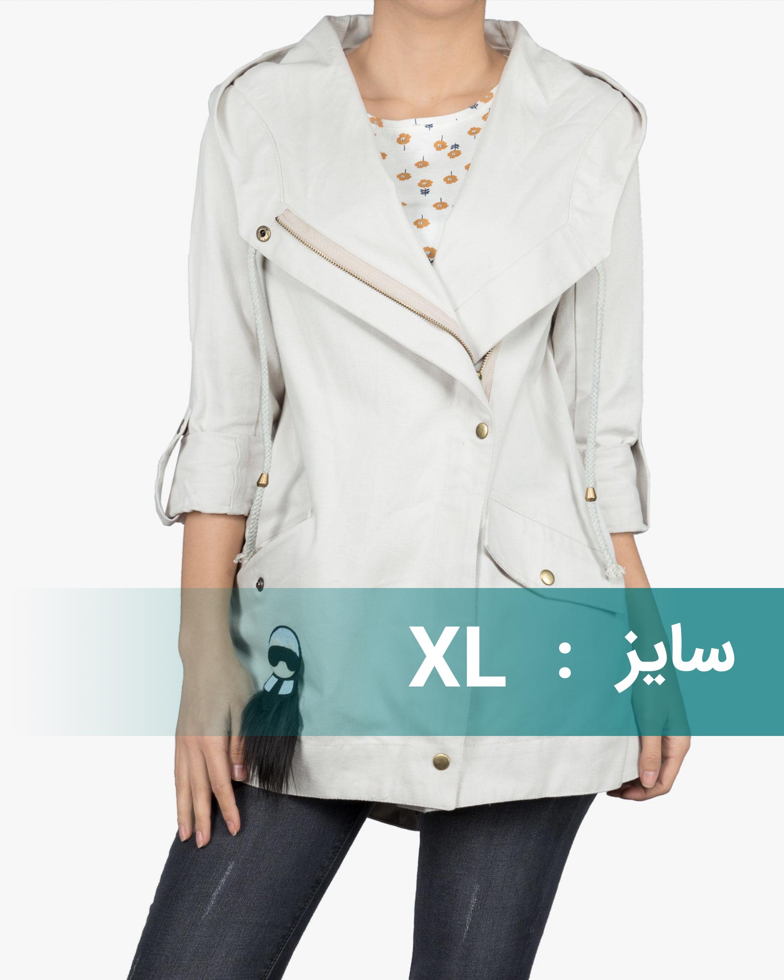 مانتو پاییزه کلاه دار - سفید