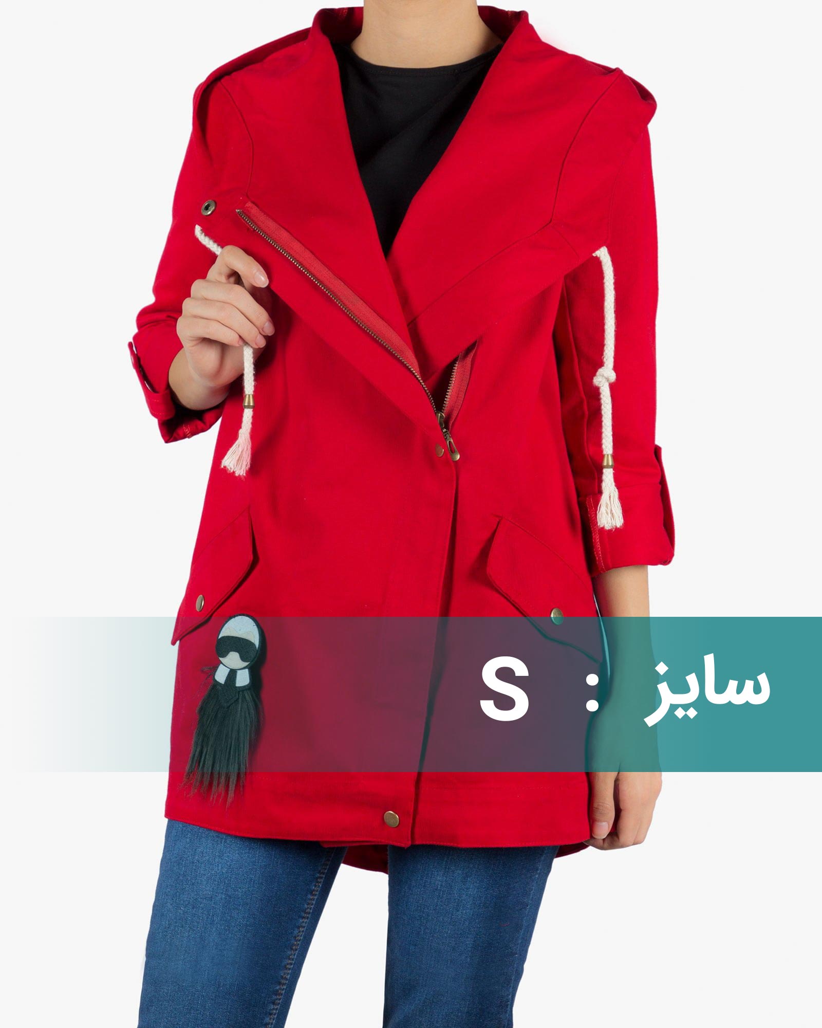 مانتو پاییزه کلاه دار - قرمز