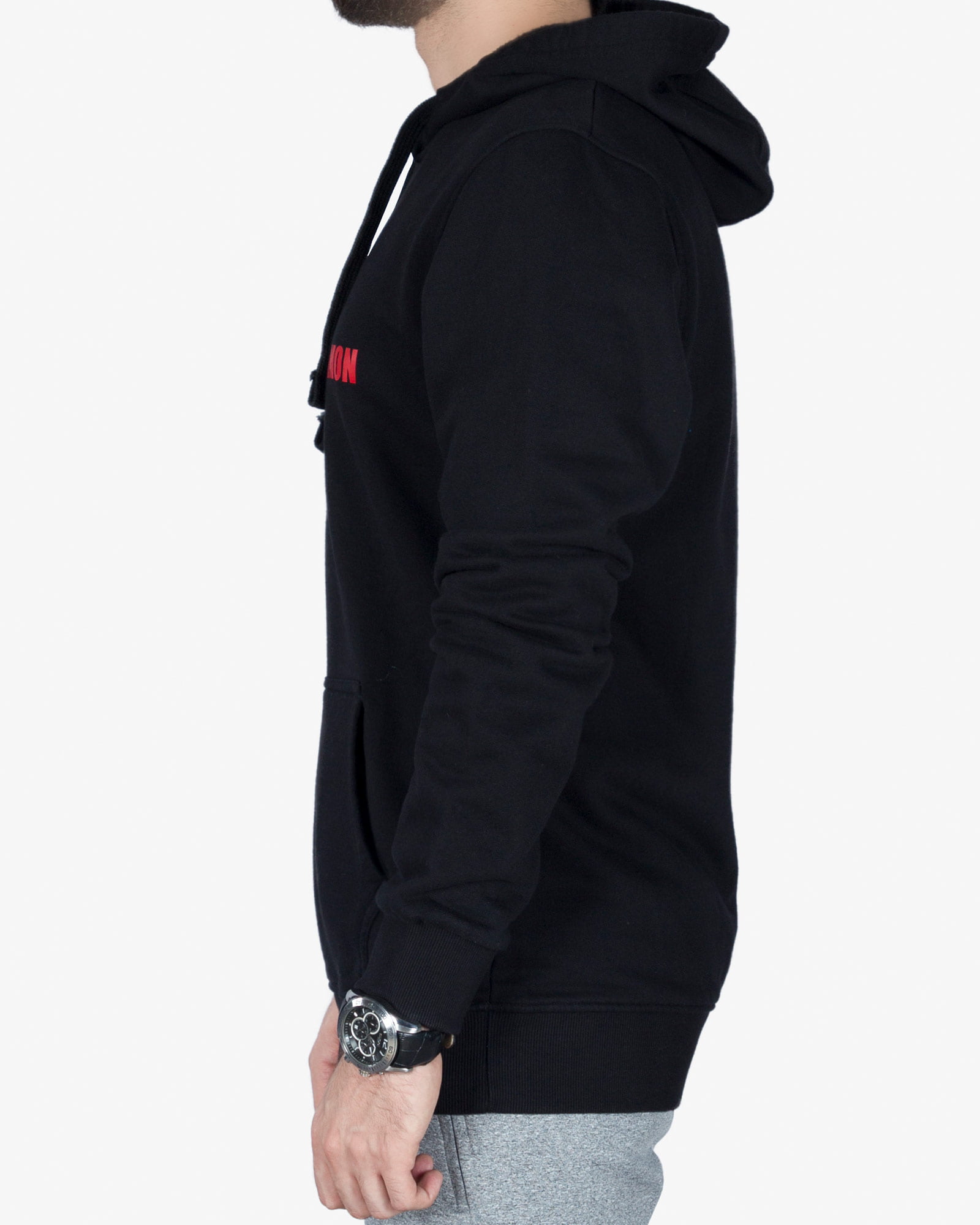 هودی مردانه مشکی جلو بسته - مشکی - بغل